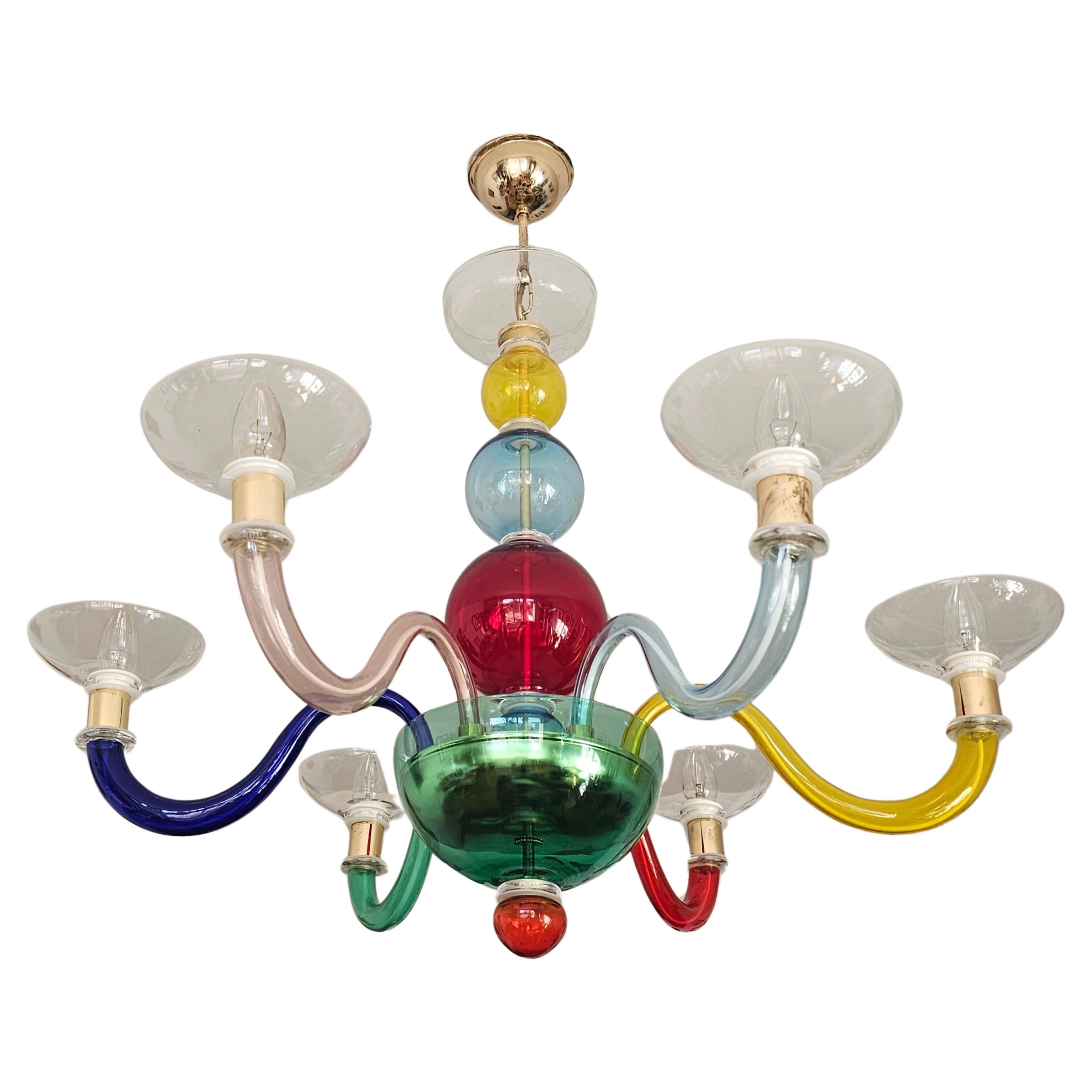 Multicolor Murano Glass Chandelier in style of Gio Ponti for Venini, Italy 1970s For Sale