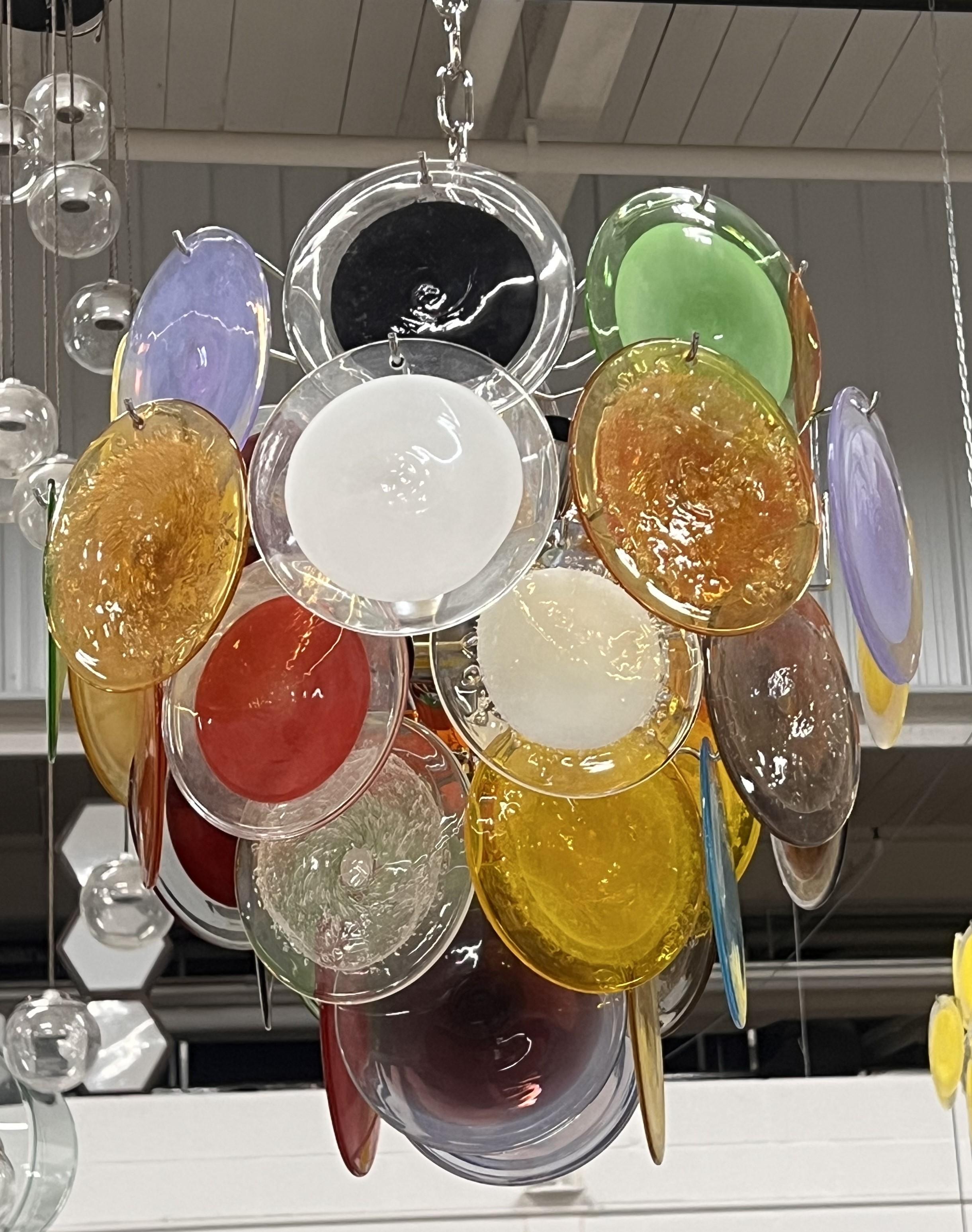 Late 20th Century Multicolor Murano Glass Disc Chandelier by Vistosi For Sale