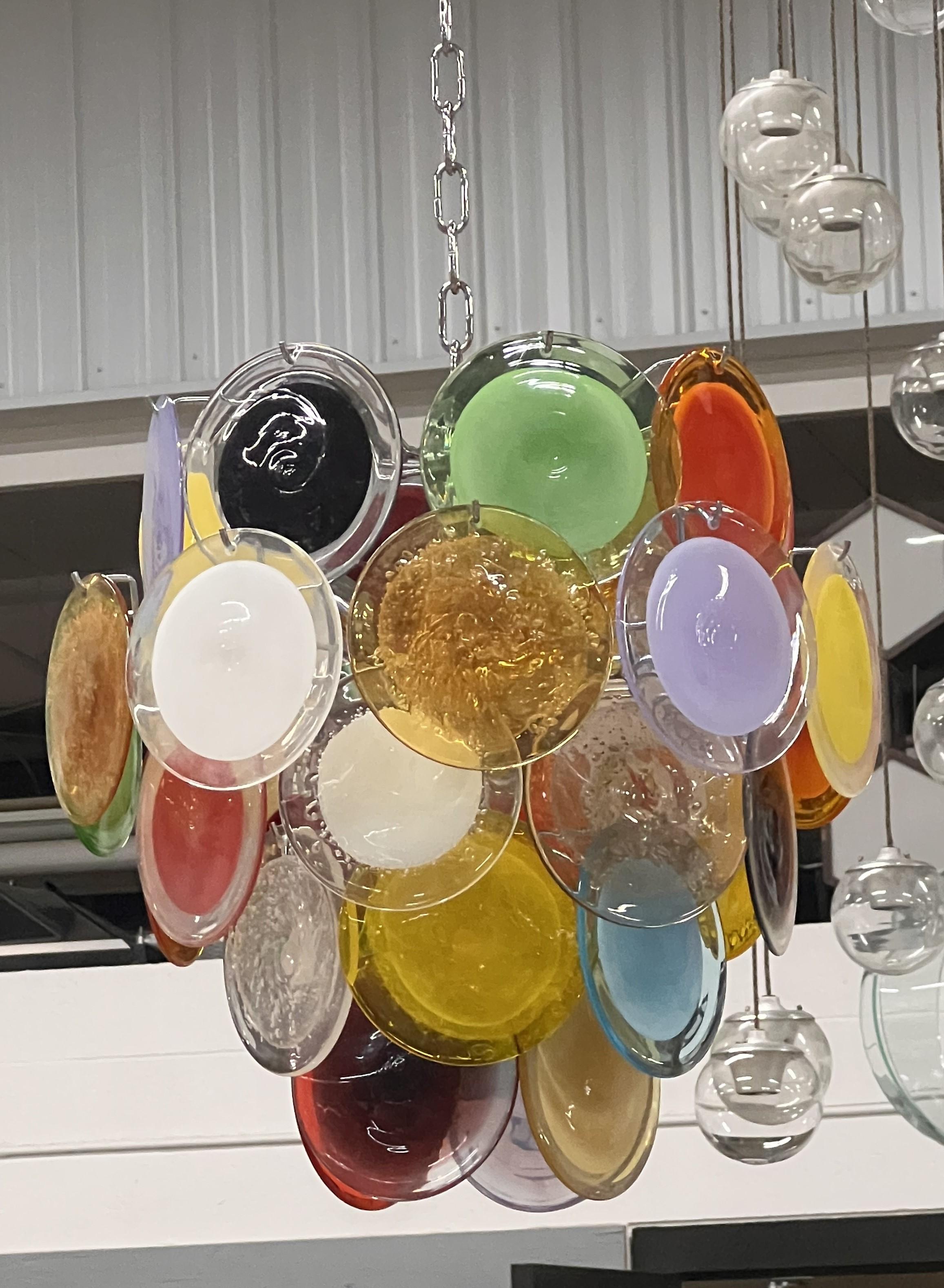 Multicolor Murano Glass Disc Chandelier by Vistosi For Sale 2