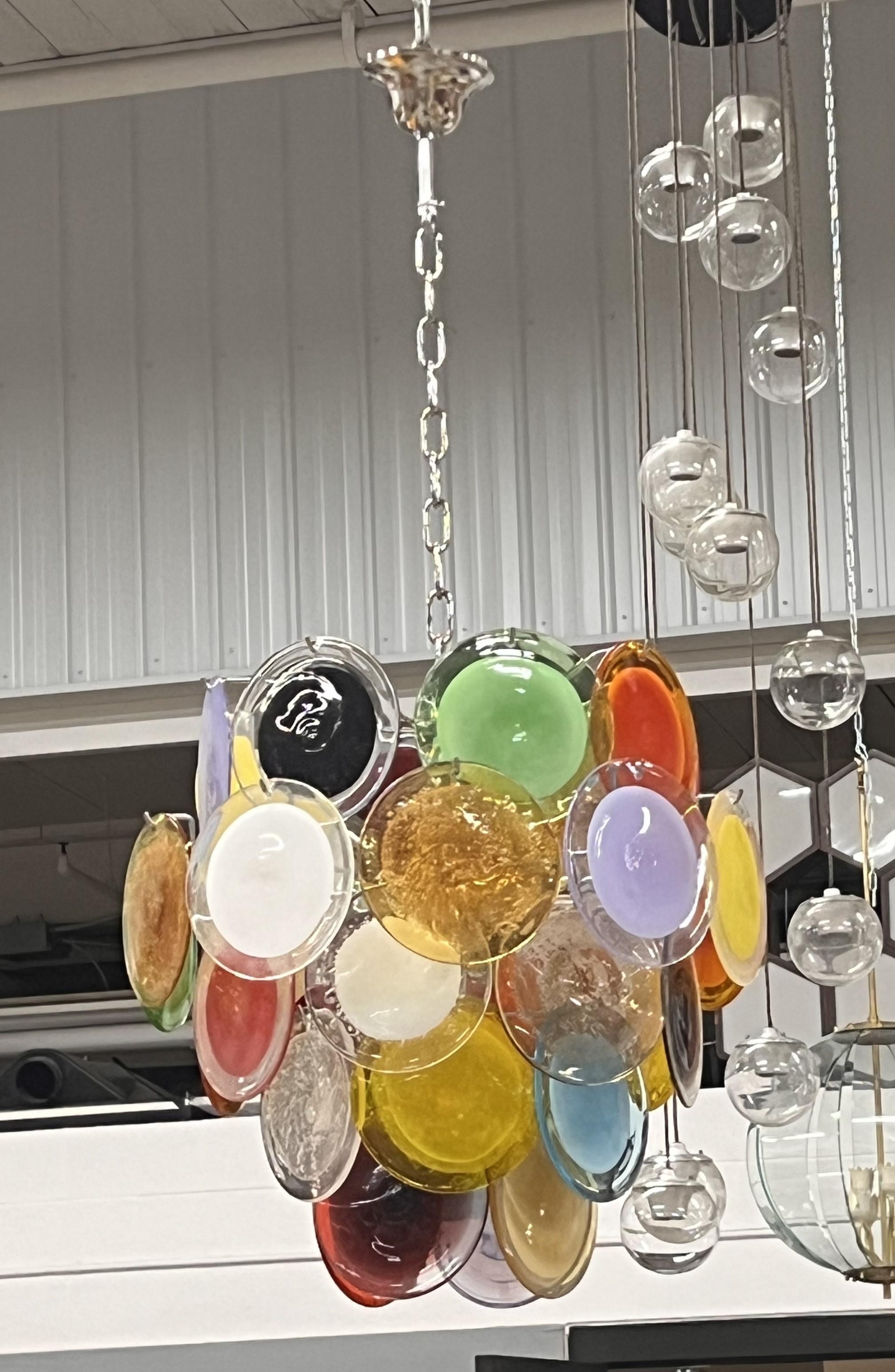 Multicolor Murano Glass Disc Chandelier by Vistosi For Sale 3
