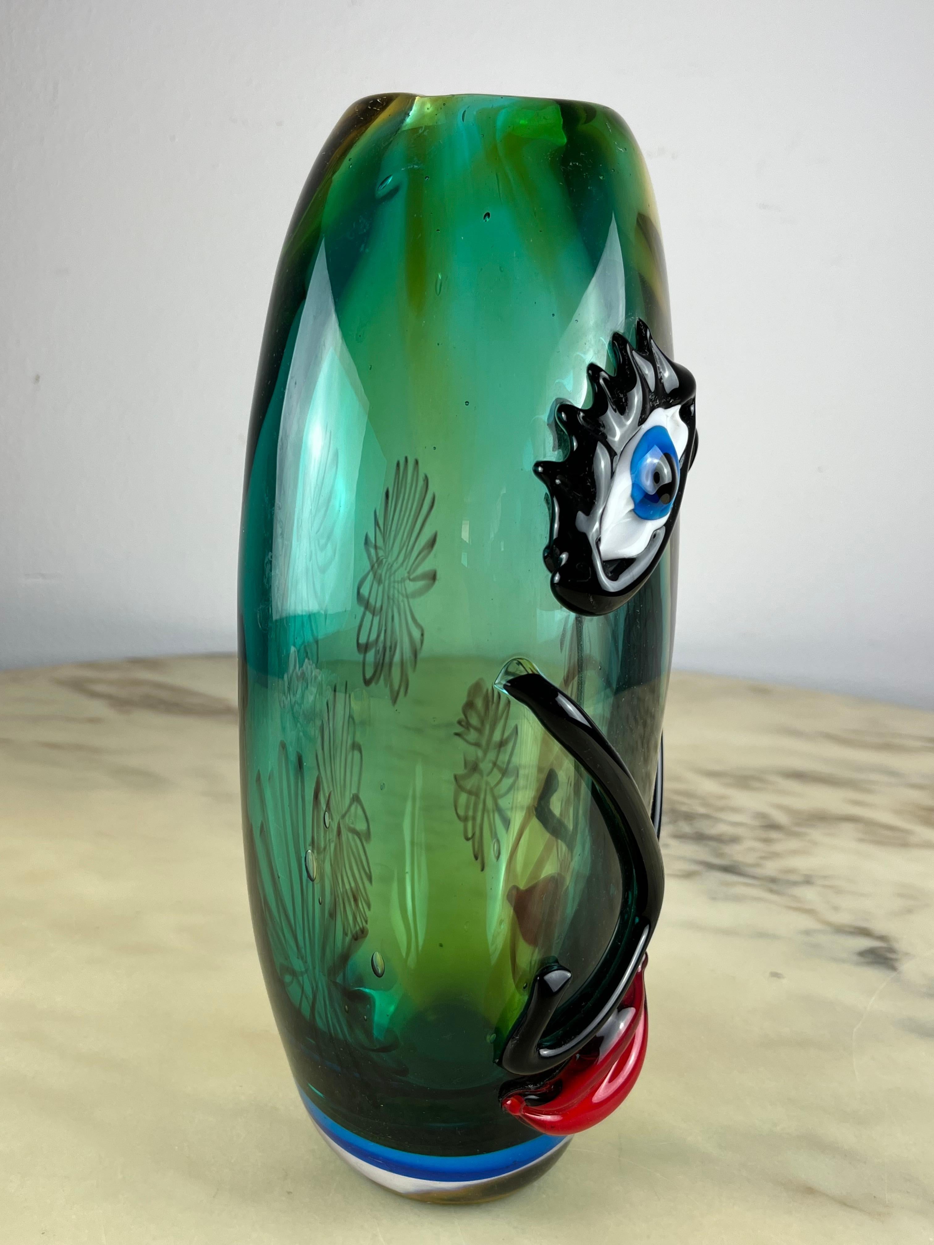 Mid-Century Multicolor Murano Glass Vase Attributed To Alfredo Barbini 1980s In Good Condition For Sale In Palermo, IT