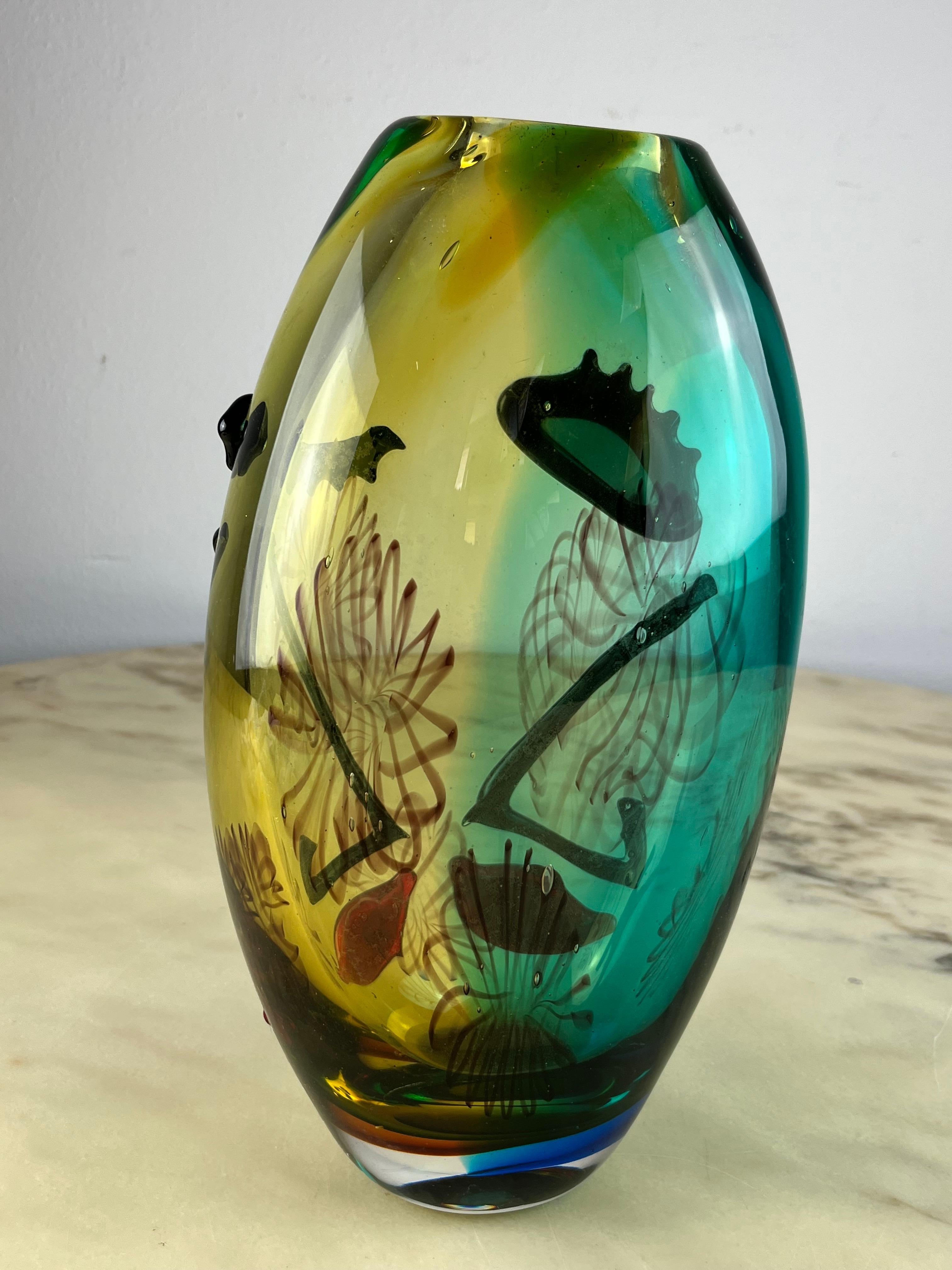 Late 20th Century Mid-Century Multicolor Murano Glass Vase Attributed To Alfredo Barbini 1980s For Sale