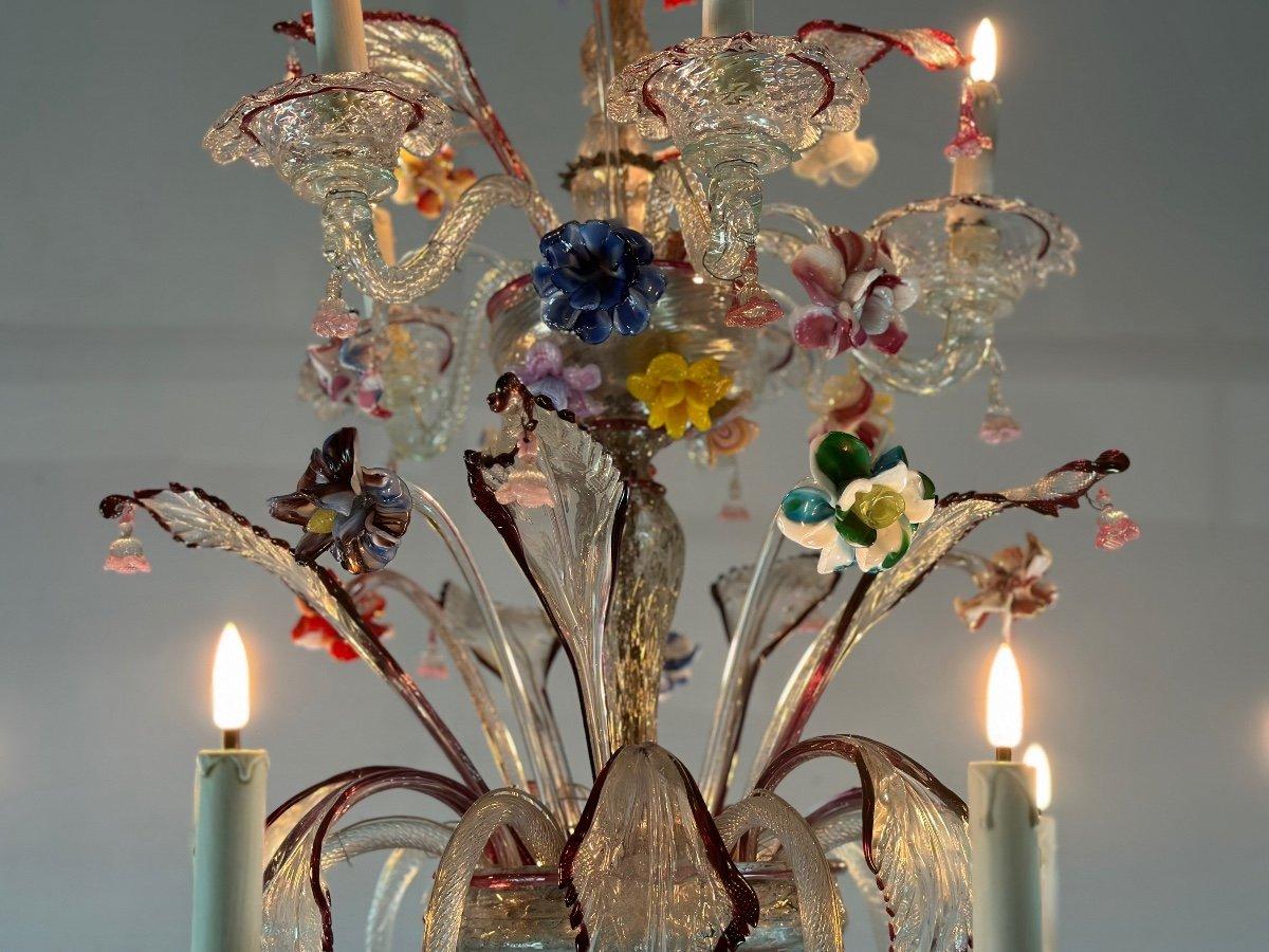 Lustre vénitien en verre de Murano multicolore à 12 bras de lumière sur deux niveaux 1