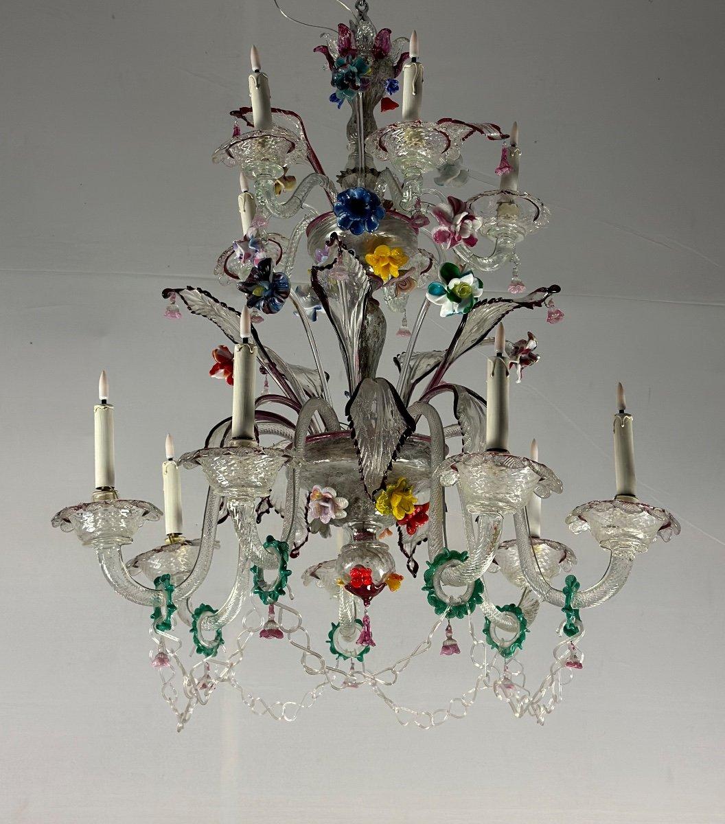 Multicolor Murano Glas venezianischen Kronleuchter 12 Arme von Lights auf zwei Ebenen 3
