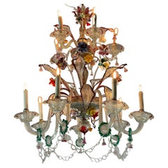 Multicolor Murano Glass Venetian Chandelier 12 Arms Of Light On Two Levels