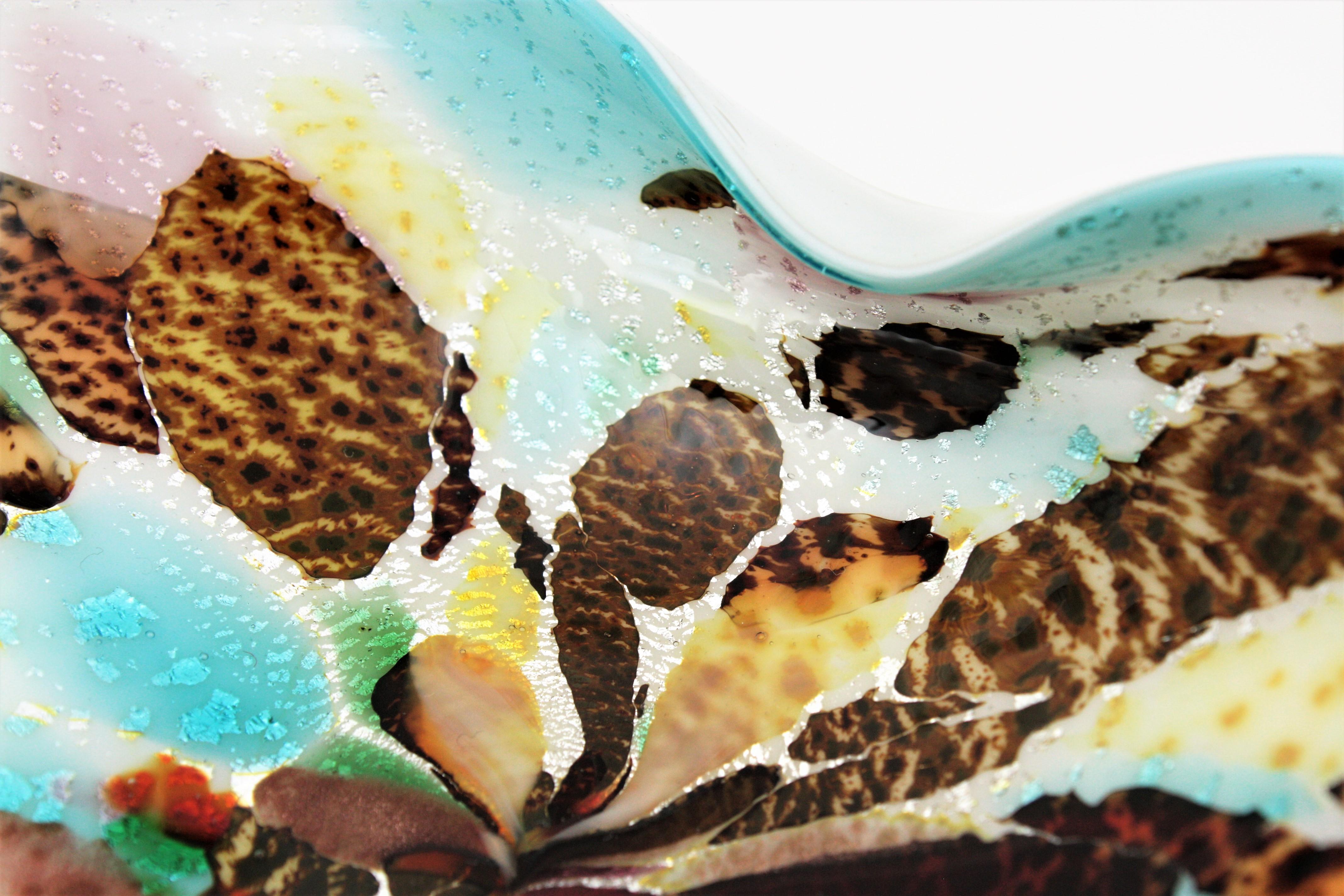 Multicolor Murrine Murano Italian Art Glass Folded Rim Bowl or Ashtray In Good Condition For Sale In Barcelona, ES