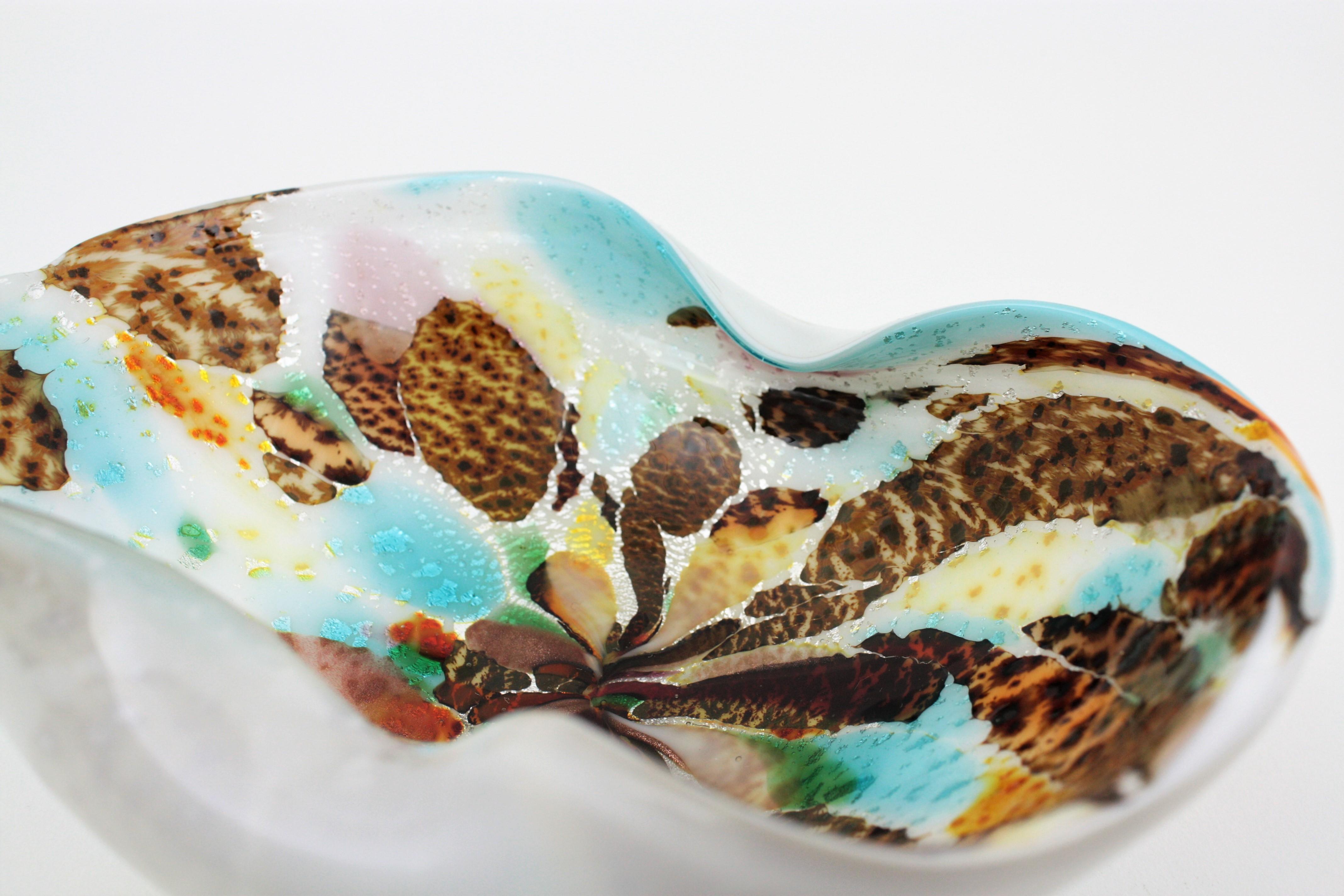 20th Century Multicolor Murrine Murano Italian Art Glass Folded Rim Bowl or Ashtray For Sale