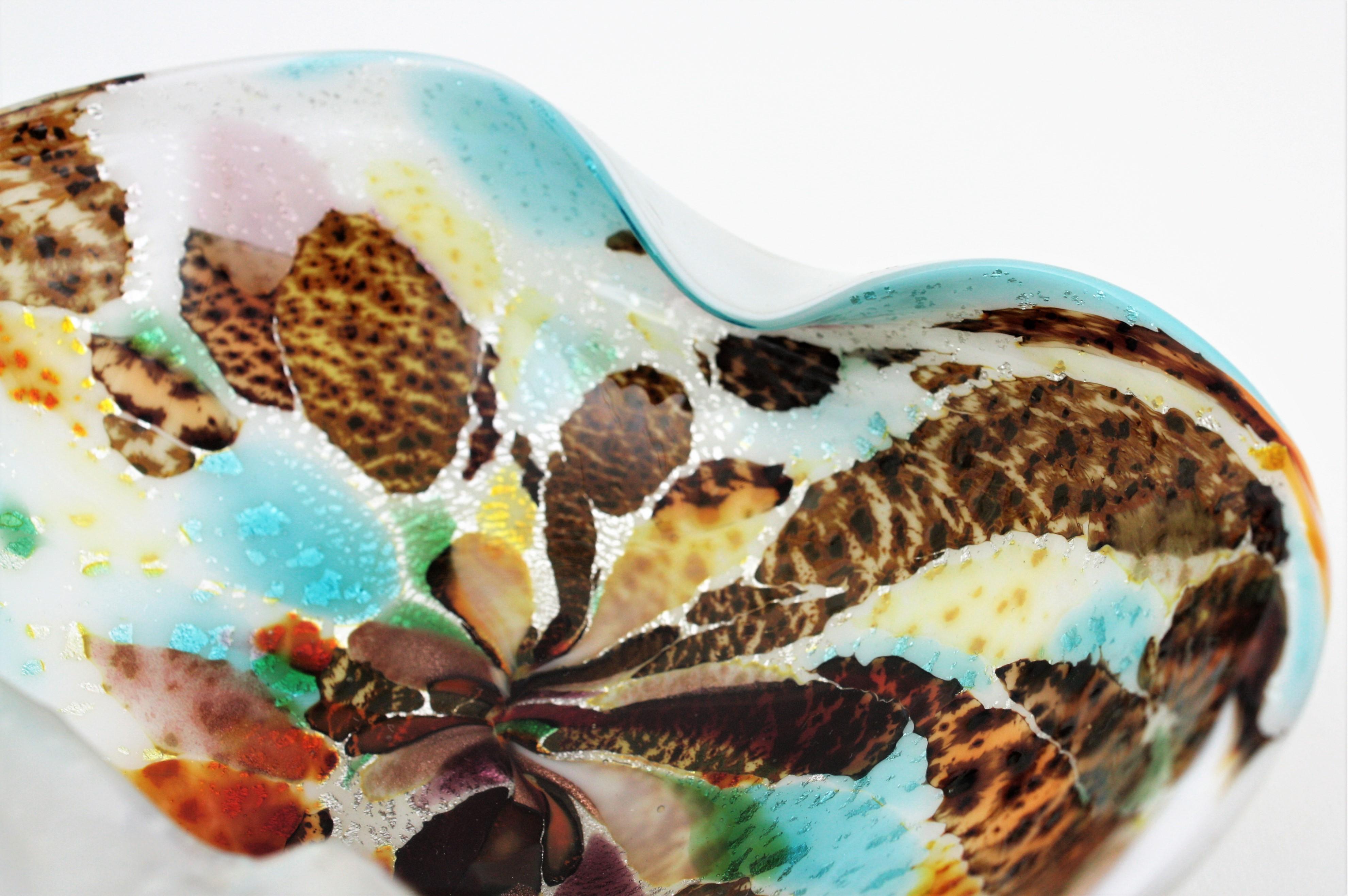 Multicolor Murrine Murano Italian Art Glass Folded Rim Bowl or Ashtray For Sale 1