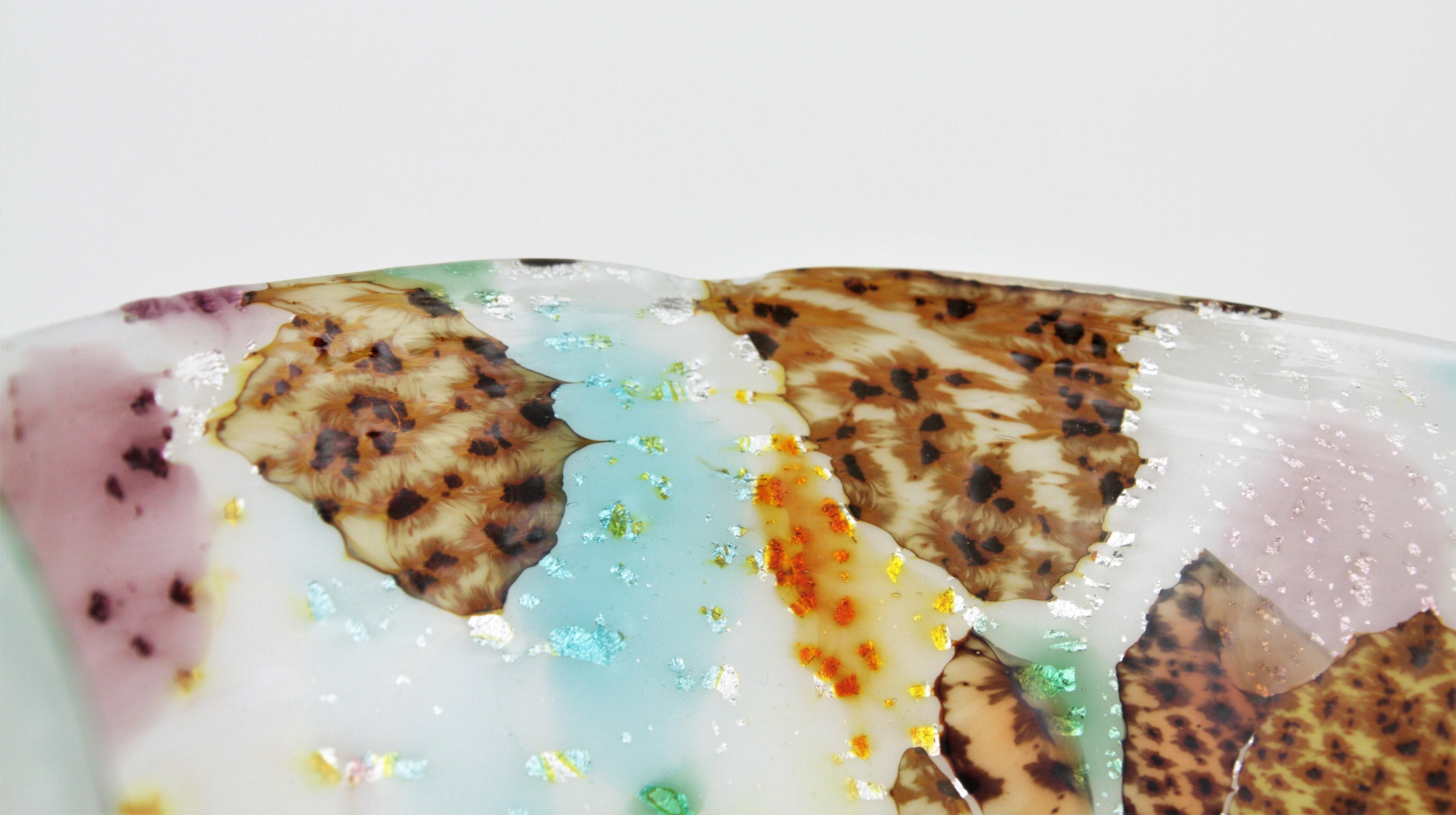 Multicolor Murrine Murano Italian Art Glass Folded Rim Bowl or Ashtray For Sale 3