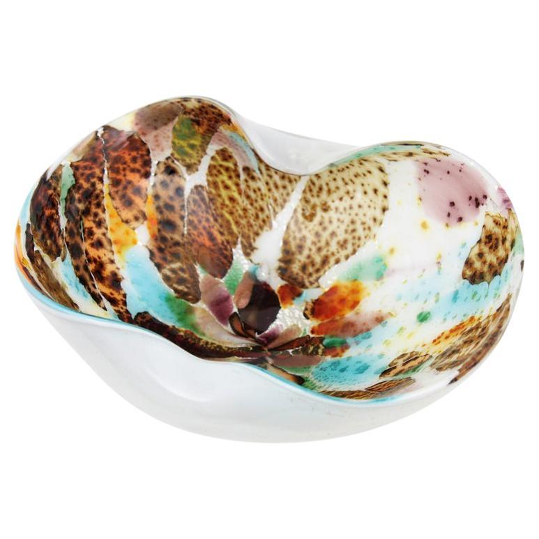 Multicolor Murrine Murano Italian Art Glass Folded Rim Bowl or Ashtray