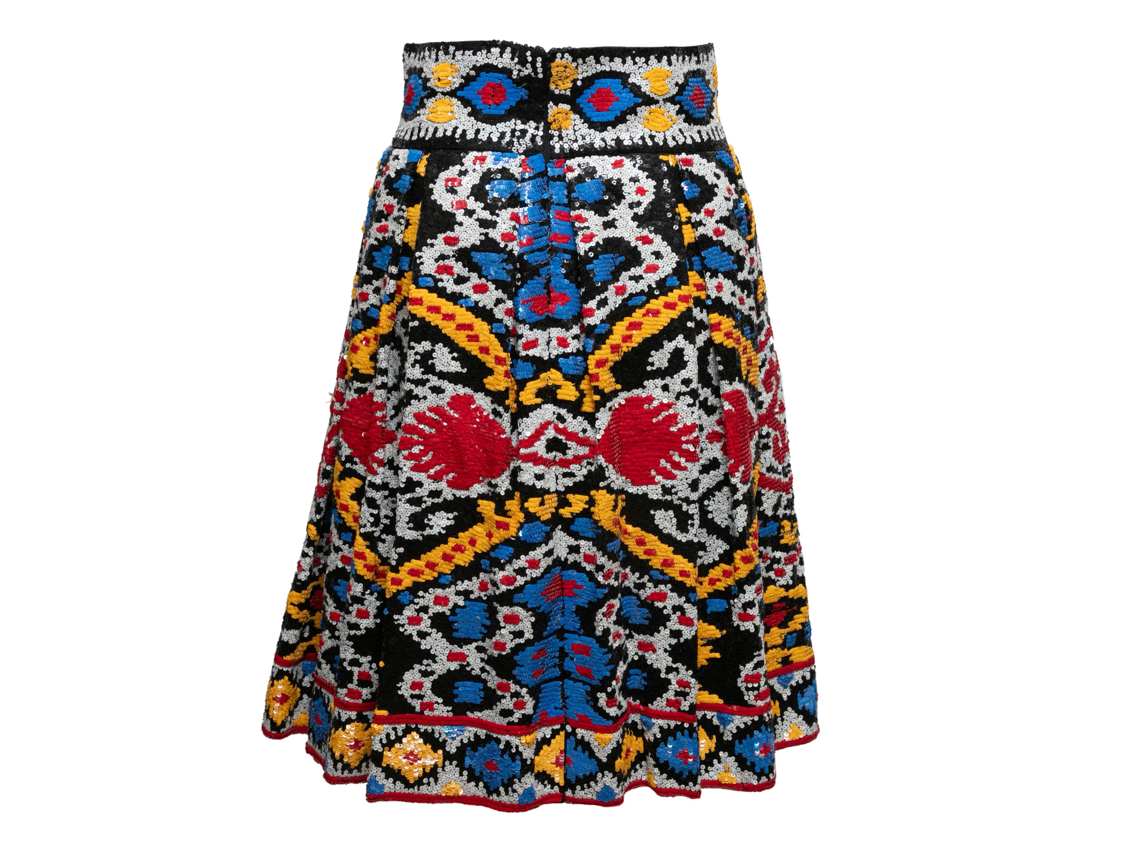 Multicolor Naeem Khan Silk Sequin-Embellished Skirt Size US S/M In Good Condition For Sale In New York, NY