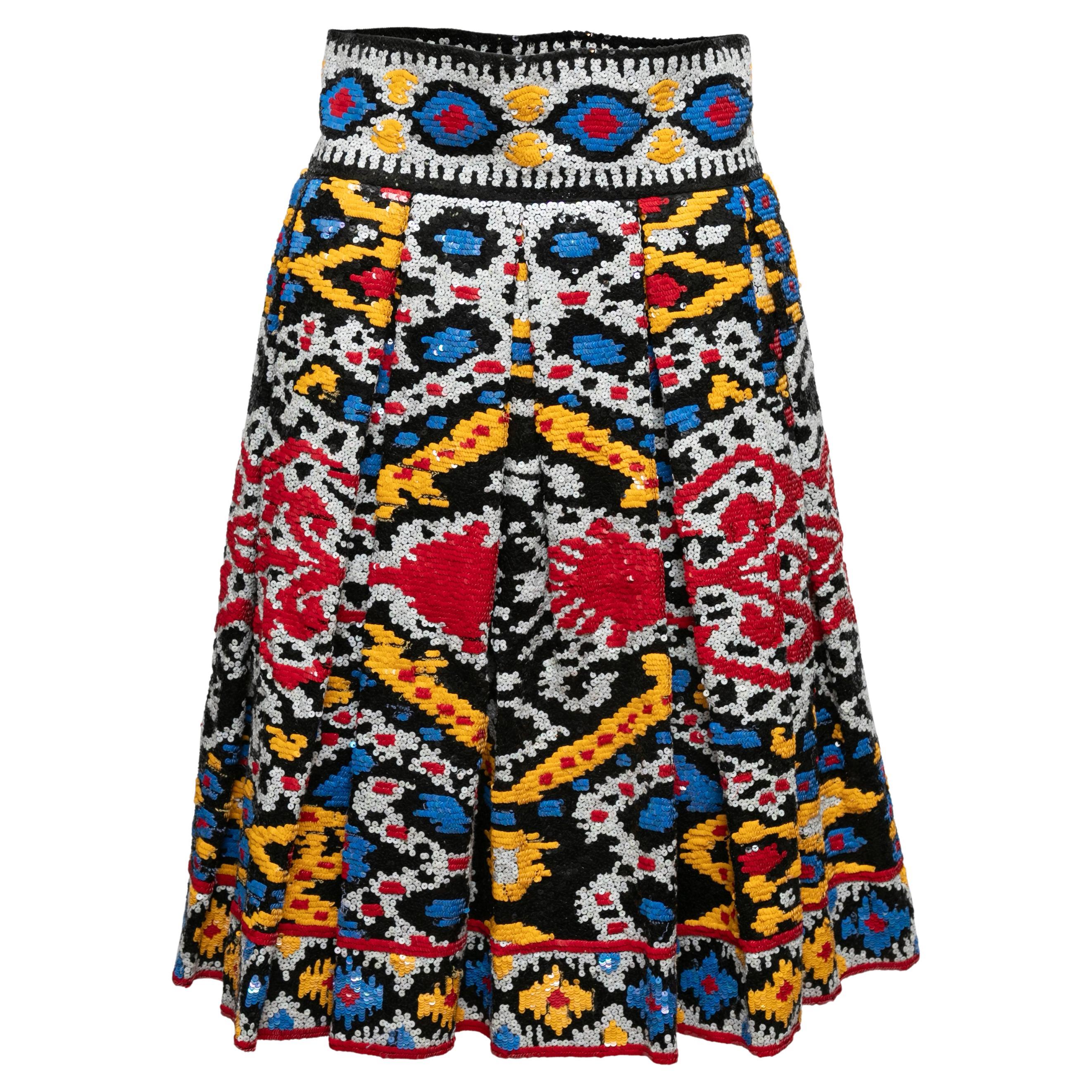 Multicolor Naeem Khan Silk Sequin-Embellished Skirt Size US S/M