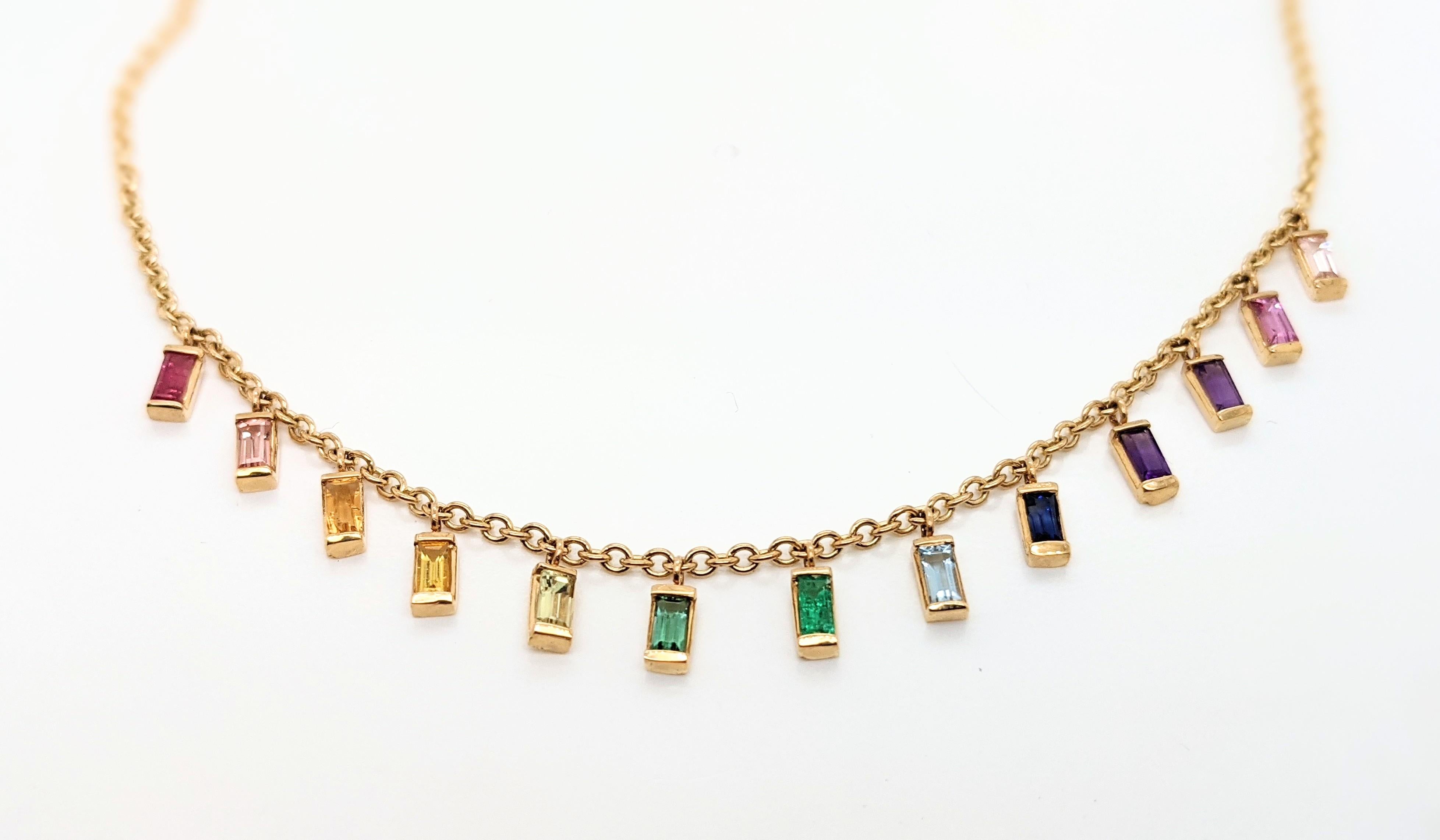 Art déco Collier baguettes de saphir naturel multicolore en or jaune 18k en vente