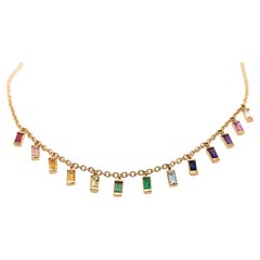 Multicolor natural Sapphire baguettes necklace in 18k yellow gold