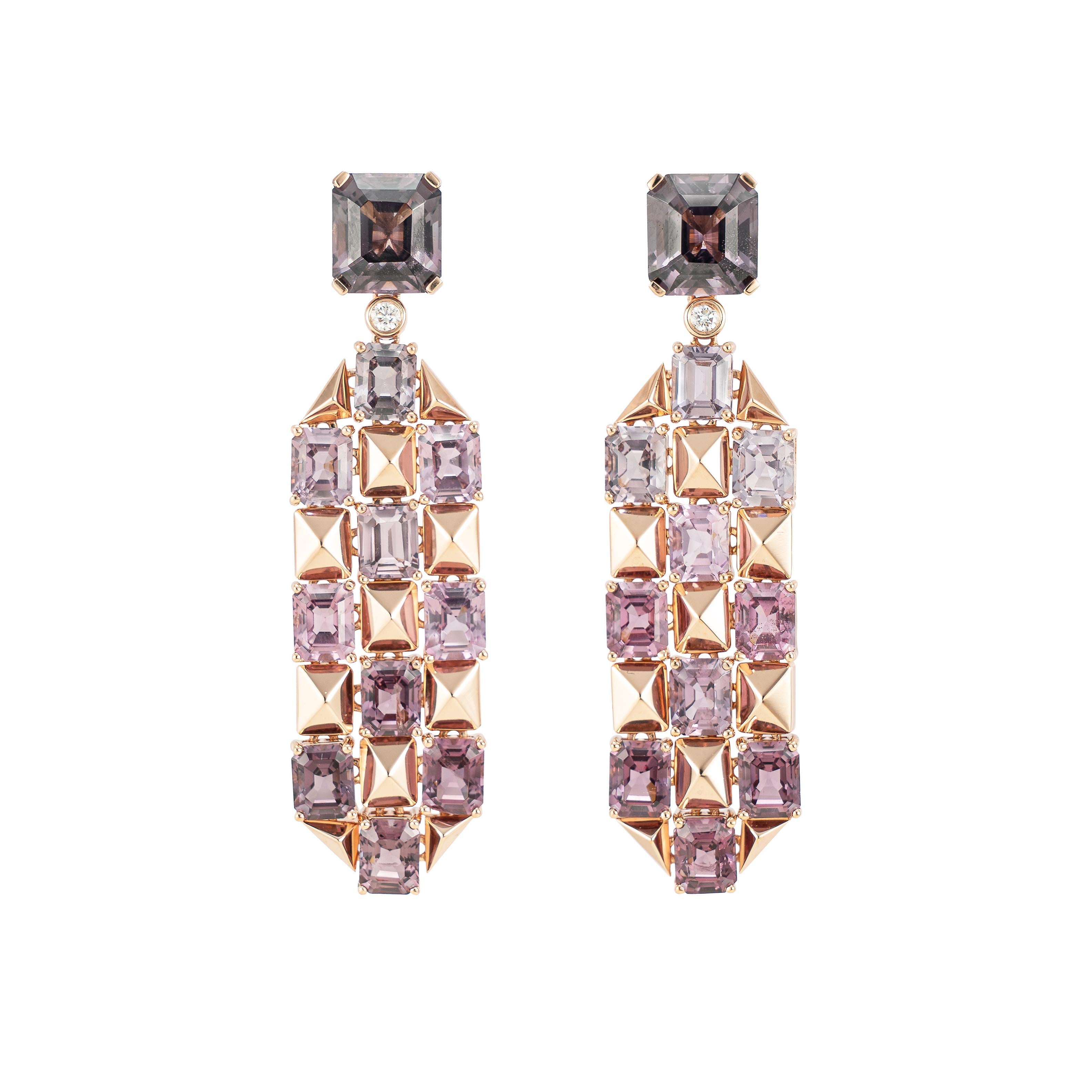 Contemporary Sunita Nahata Multicolor Ombre Spinel Earrings with Diamond in 18Karat Rose Gold For Sale