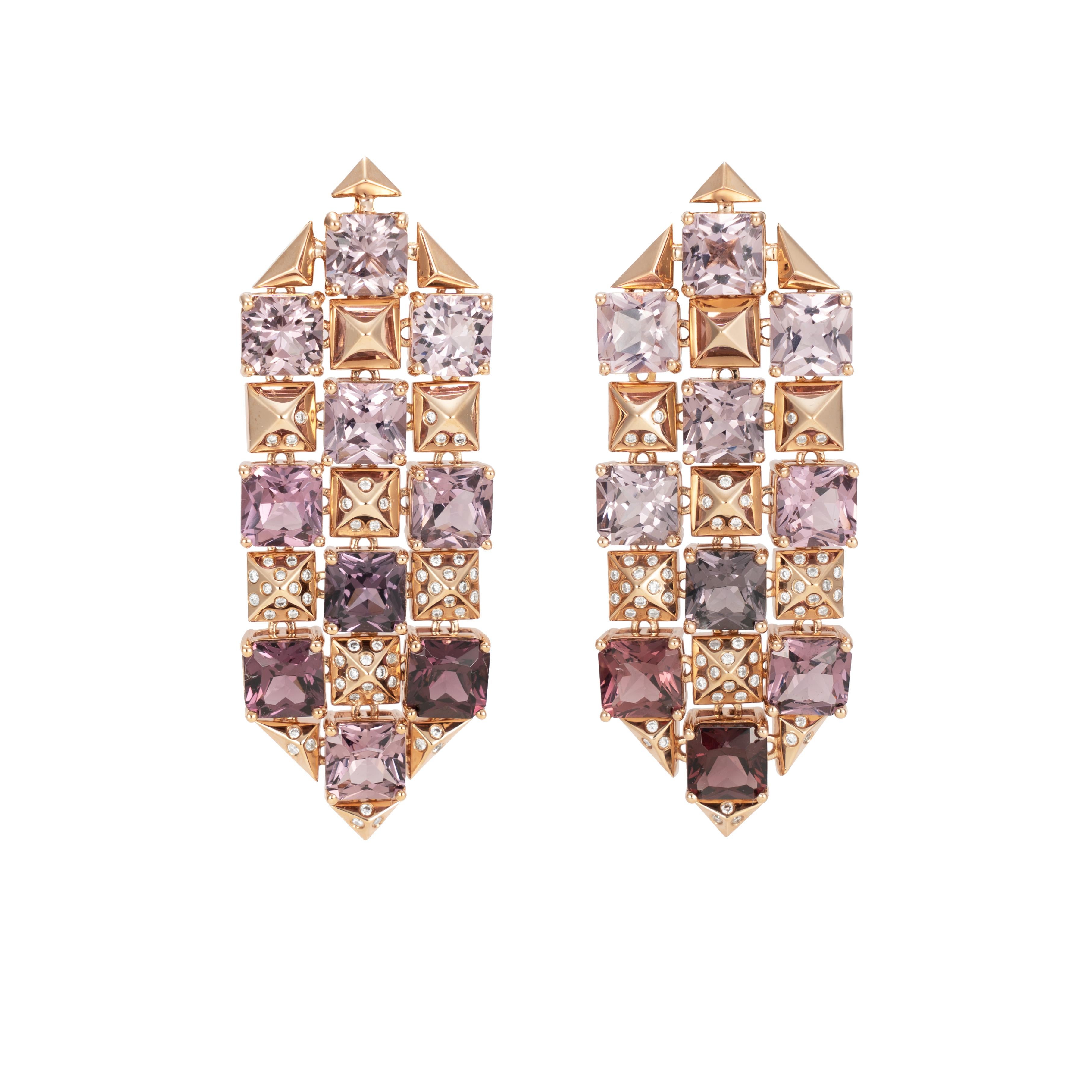 Contemporary Multicolor Ombre Spinel Earrings with Diamond in 18 Karat Rose Gold For Sale