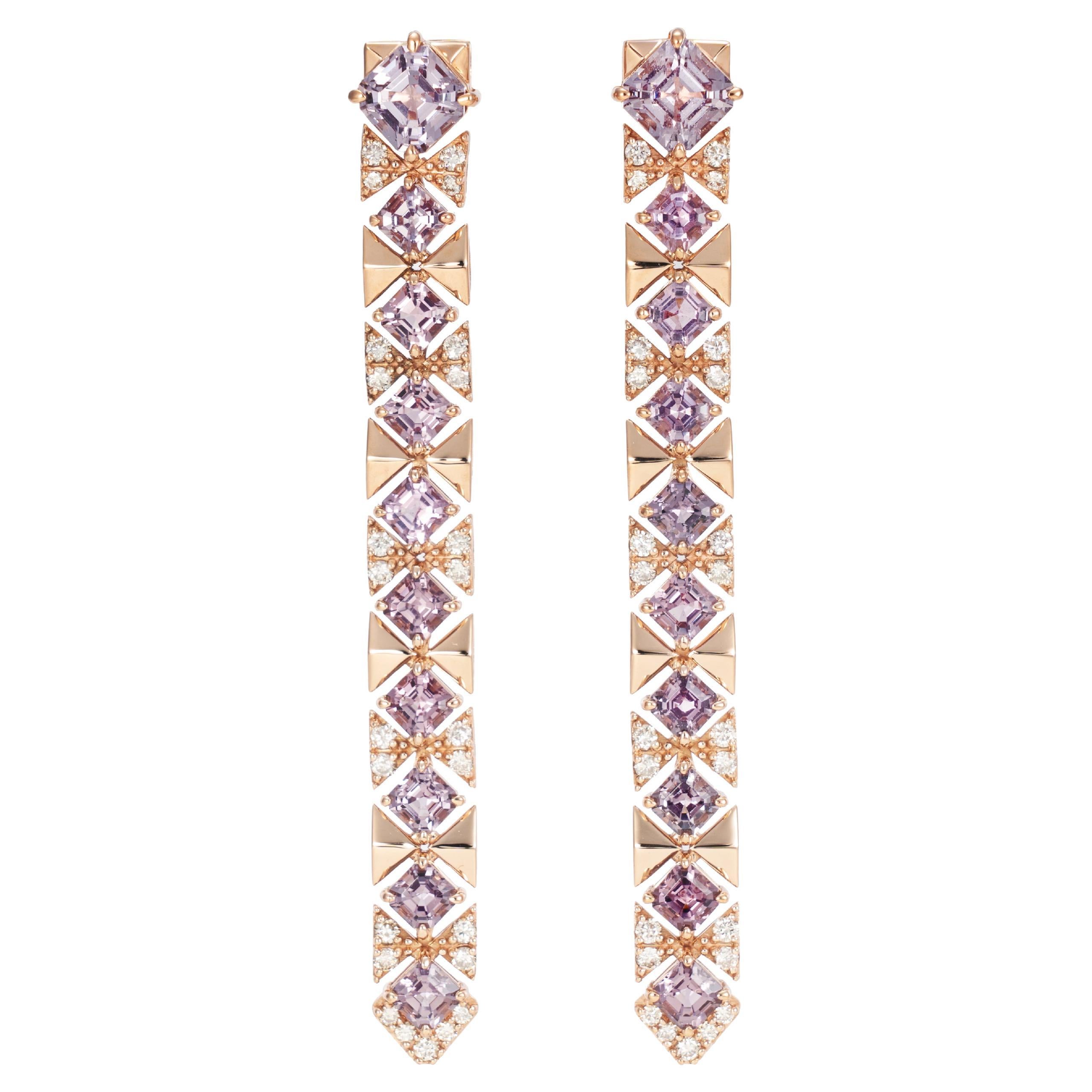 Multicolor Ombre Spinel Earrings with Diamond in 18 Karat Rose Gold