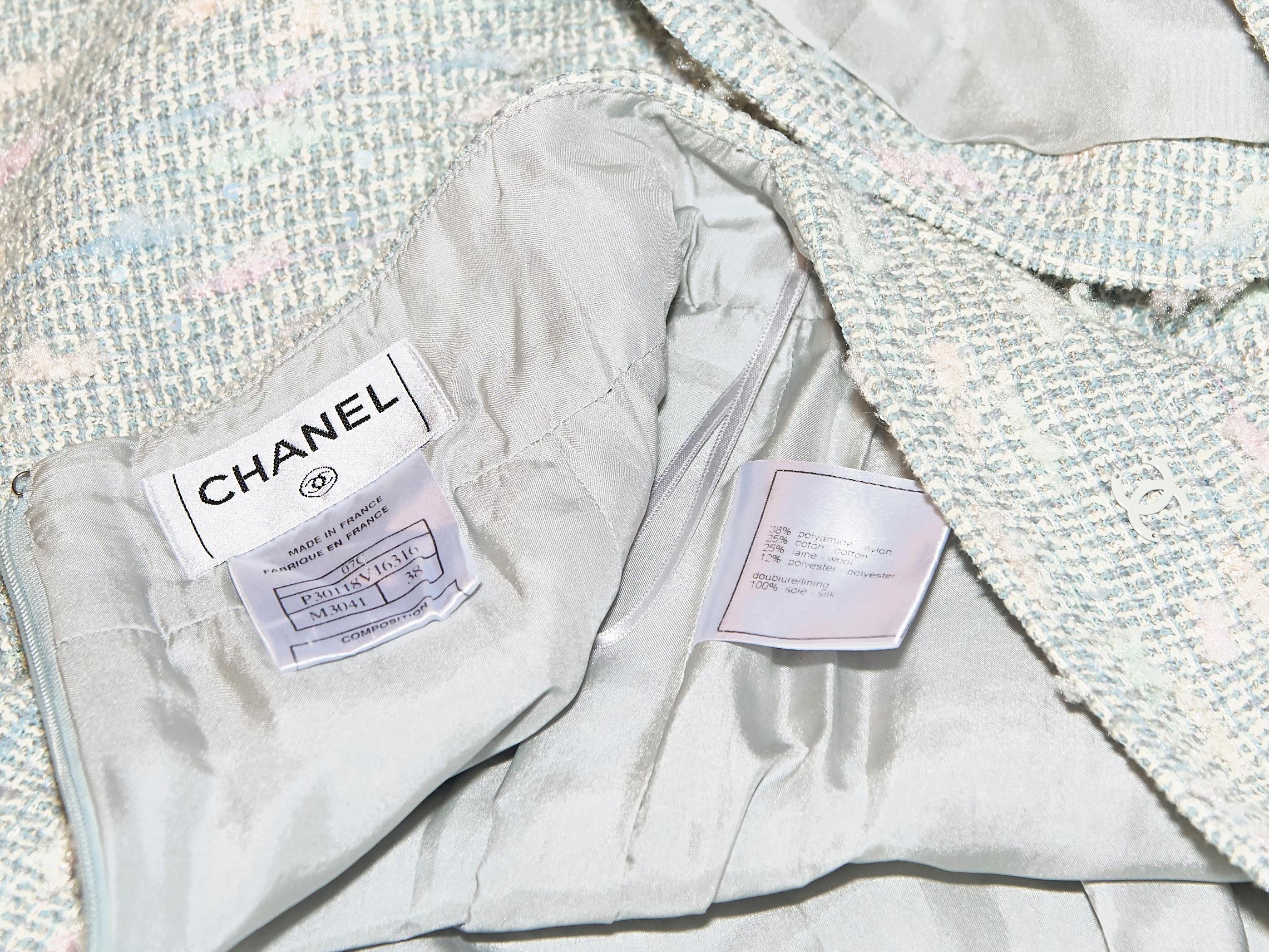 Gray Multicolor Pastel Chanel Tweed Pencil Skirt
