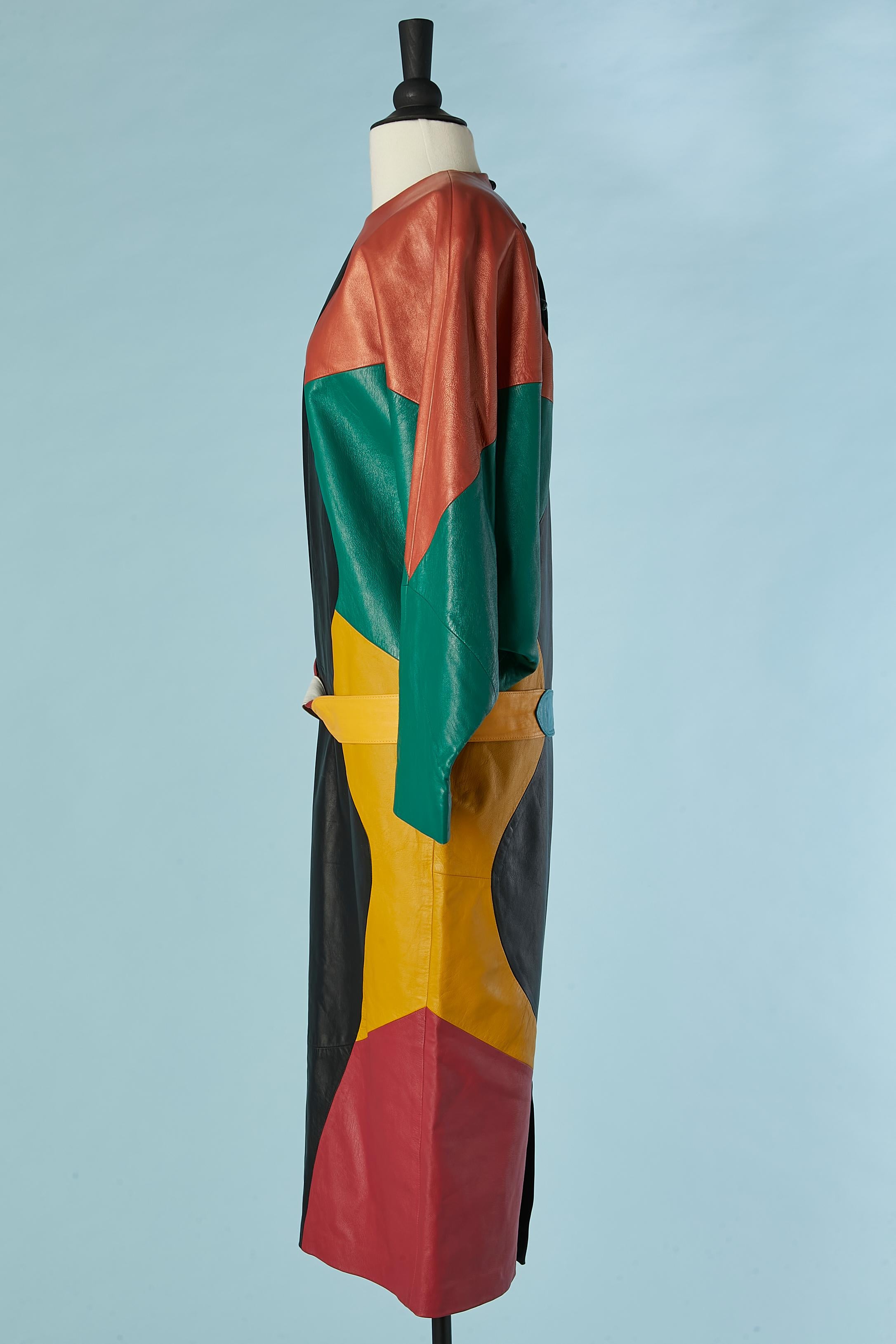 Women's Multicolor patchwork leather dress with belt Lisa Baker Circa 1980's