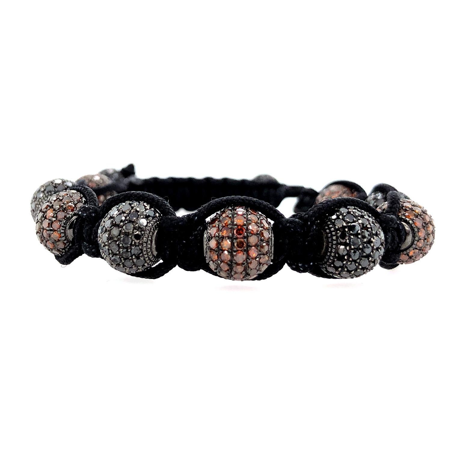 Multicolor Pave Diamonds Balls Macrame Bracelet In New Condition For Sale In New York, NY