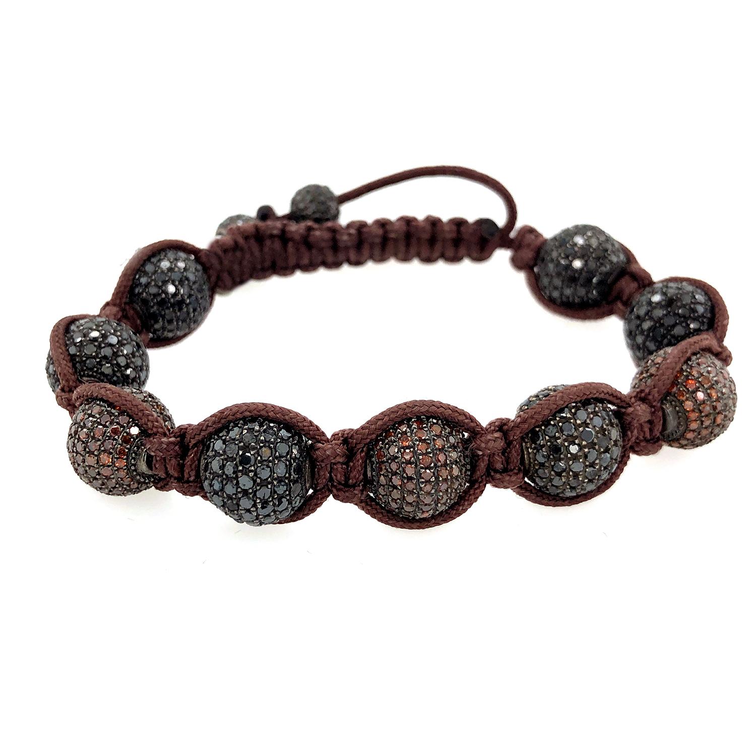 Women's Black & Brown Pave Diamonds Macrame Bracelet For Sale