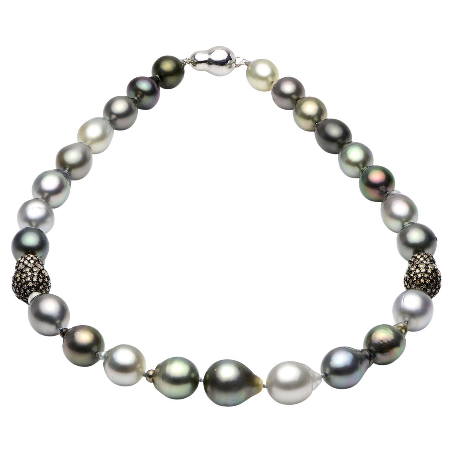 Multicolor Pearl and Diamond Necklace For Sale