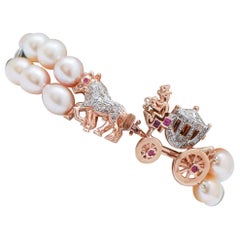 Pulsera Carruaje Multicolor Perlas, Rubíes, Diamantes, Oro Rosa y Plata