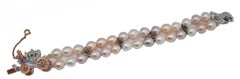 Multicolor Pearls, Rubies, Emeralds, Diamonds, Gold and Silver Carriage Bracelet