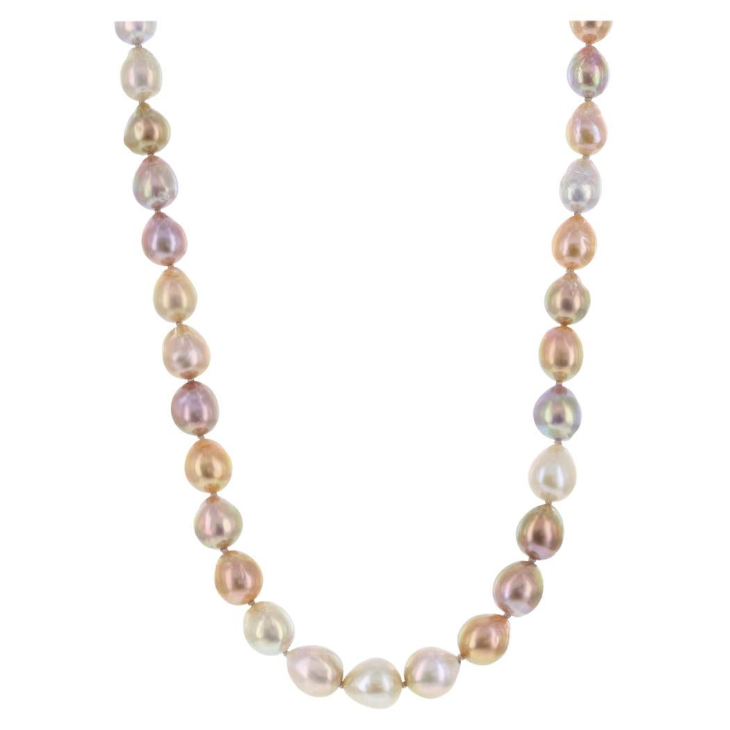 Multicolor Pink Freshwater Baroque Pearl Necklace 24" For Sale