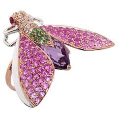 Multicolor Pink Gemstone & Diamond Pave Fly Bug 18K Rose Gold Animal Ring