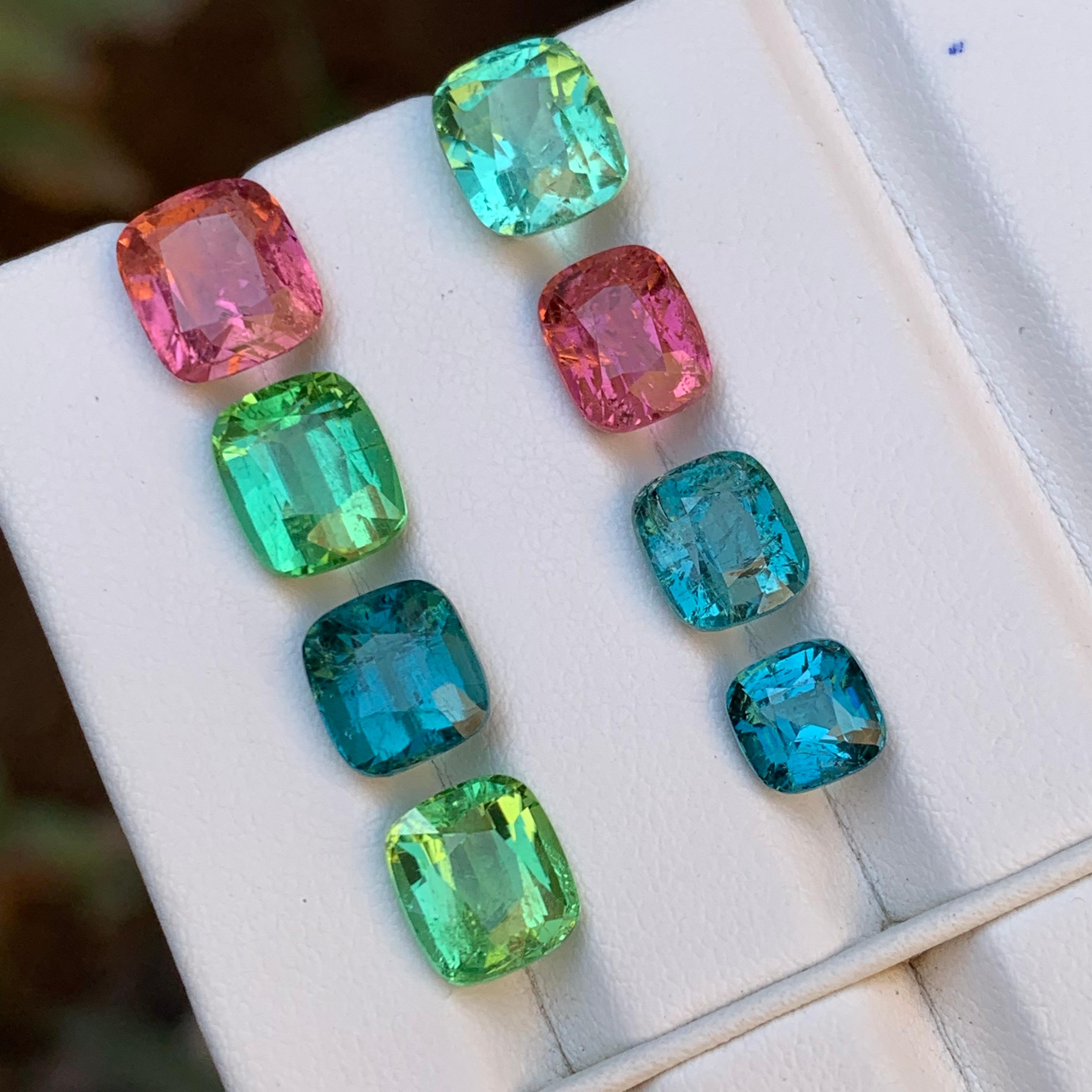 Cushion Cut Multicolor Pink, Green, Blue Natural Tourmaline Loose Gemstones Lot 20.70 Ct For Sale