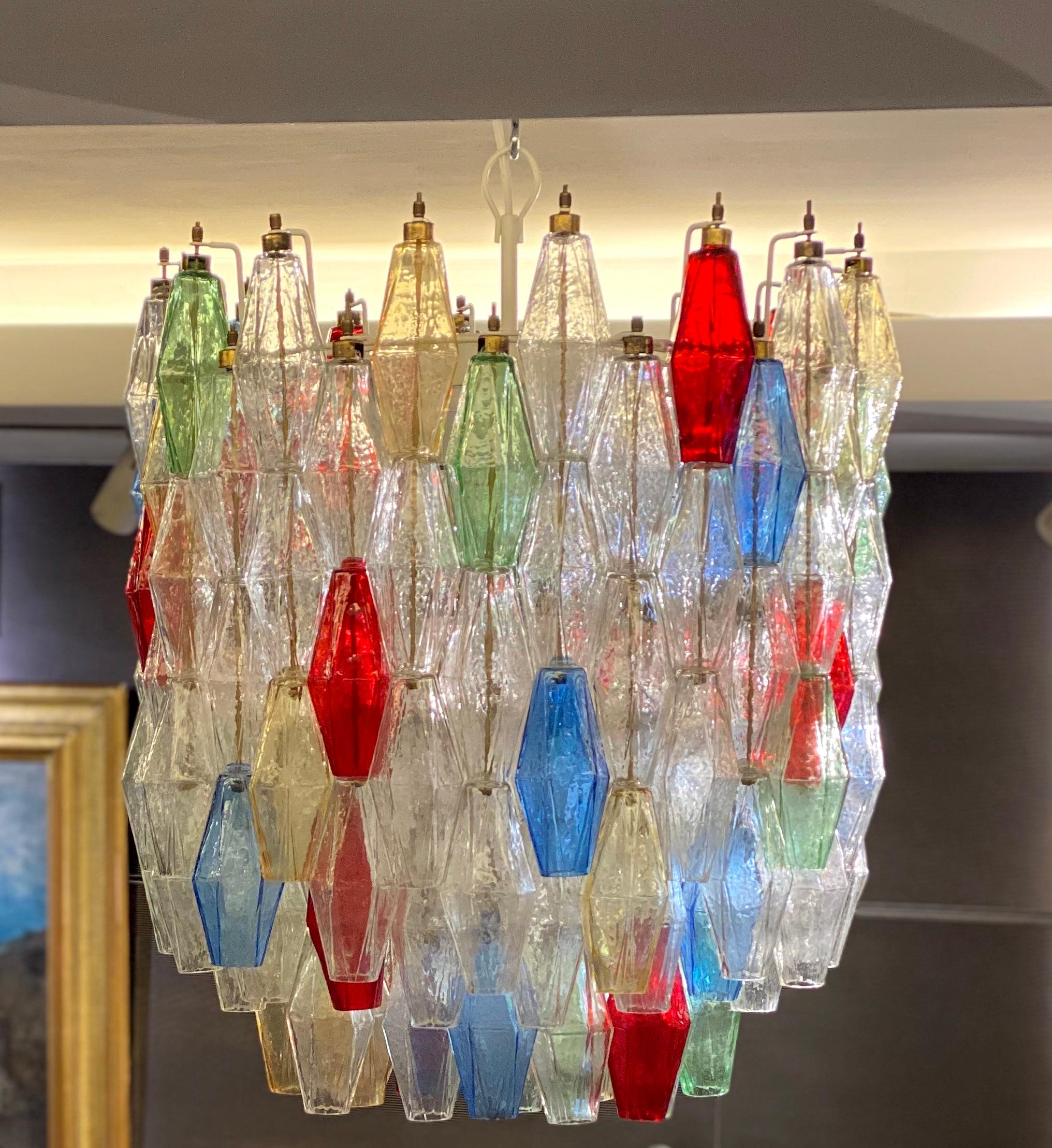 Mid-Century Modern Multicolor Poliedri Murano Glass Chandelier in the Manner of Gio Ponti For Sale