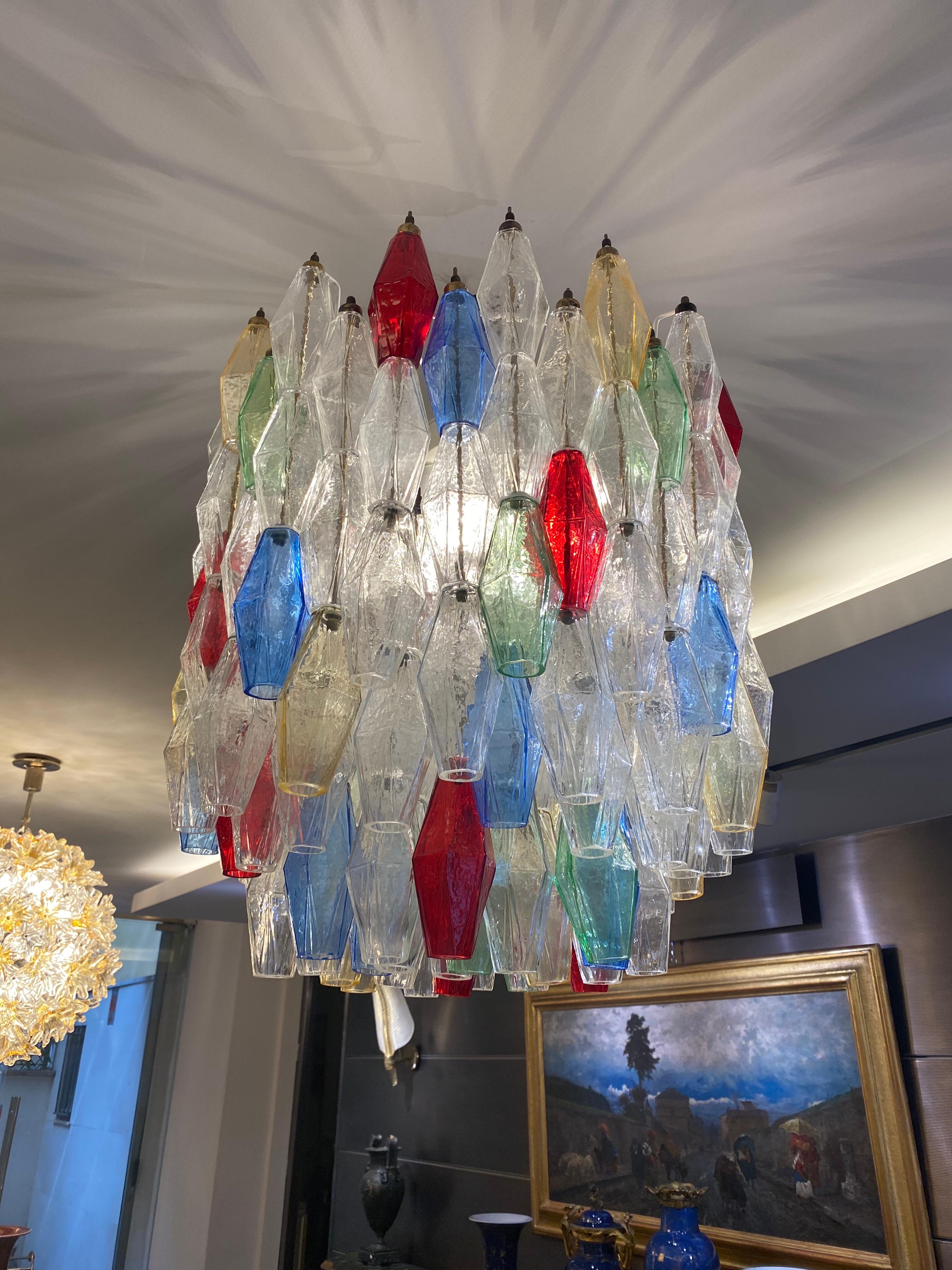 italien Lustre en verre de Murano multicolore Poliedri à la manière de Gio Ponti en vente