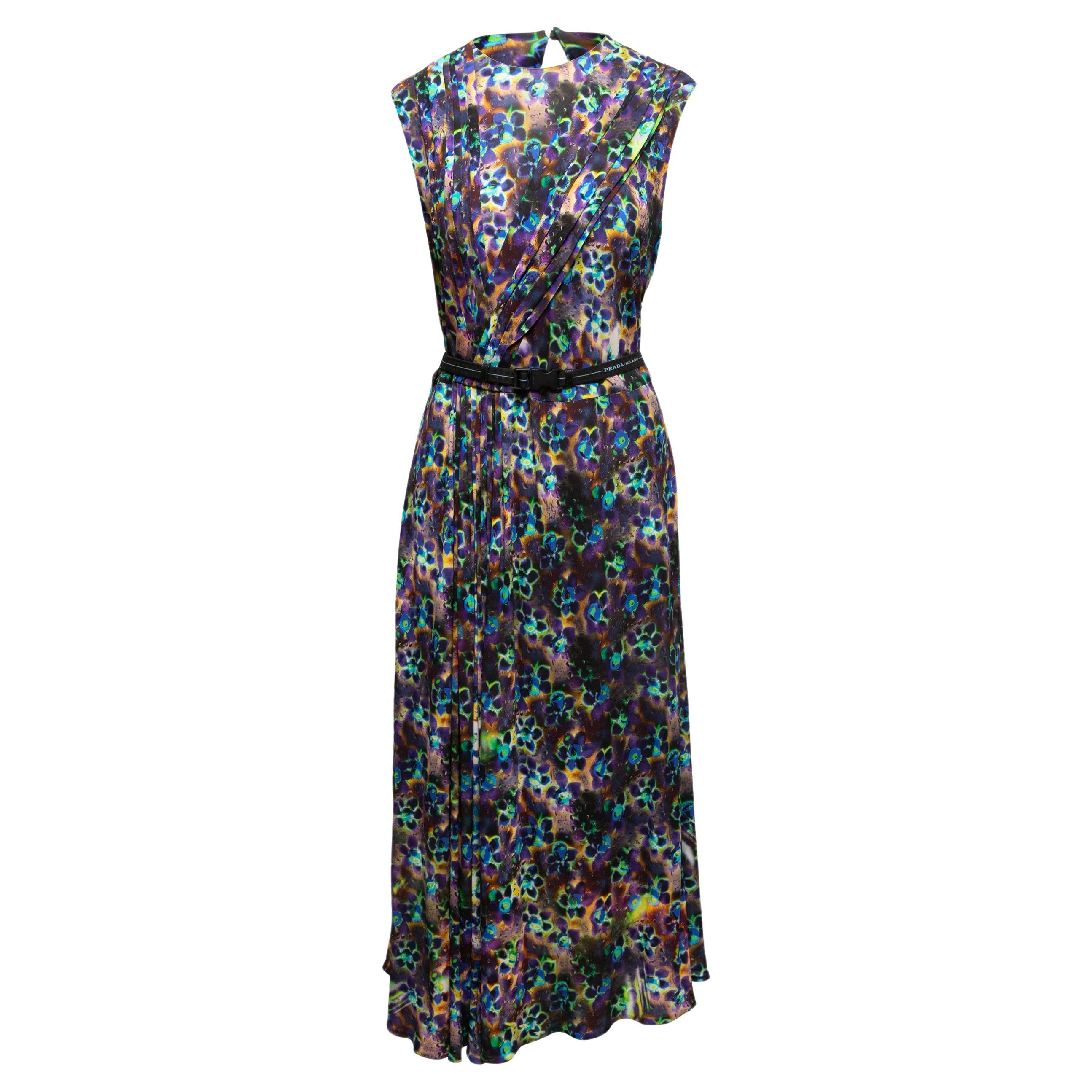 Multicolor Prada 2019 Floral Print Sleeveless Dress Size IT 44 For Sale