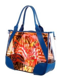 Multicolor Prada Printed PVC Vinyl Beach Bag Tote with Leather Trimming