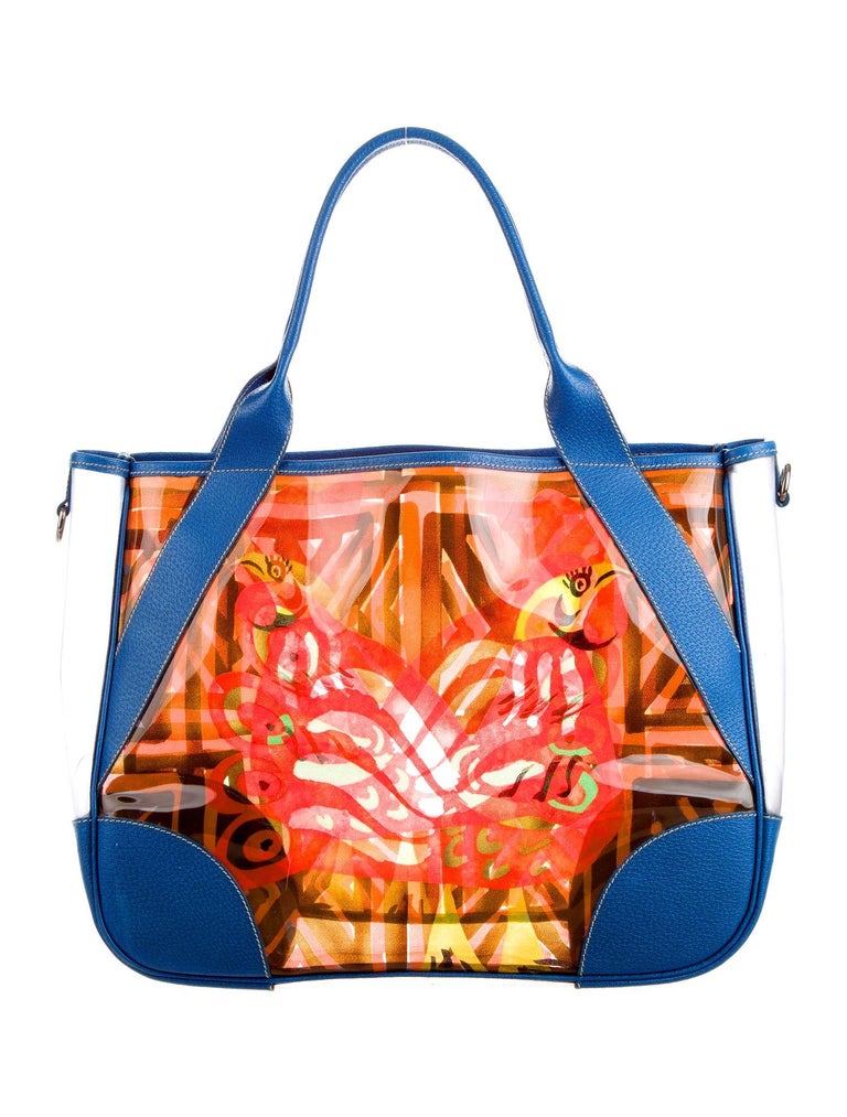 Multicolor Prada Printed PVC Vinyl Beach Bag Tote with Leather Trimming at 1stDibs | prada pvc