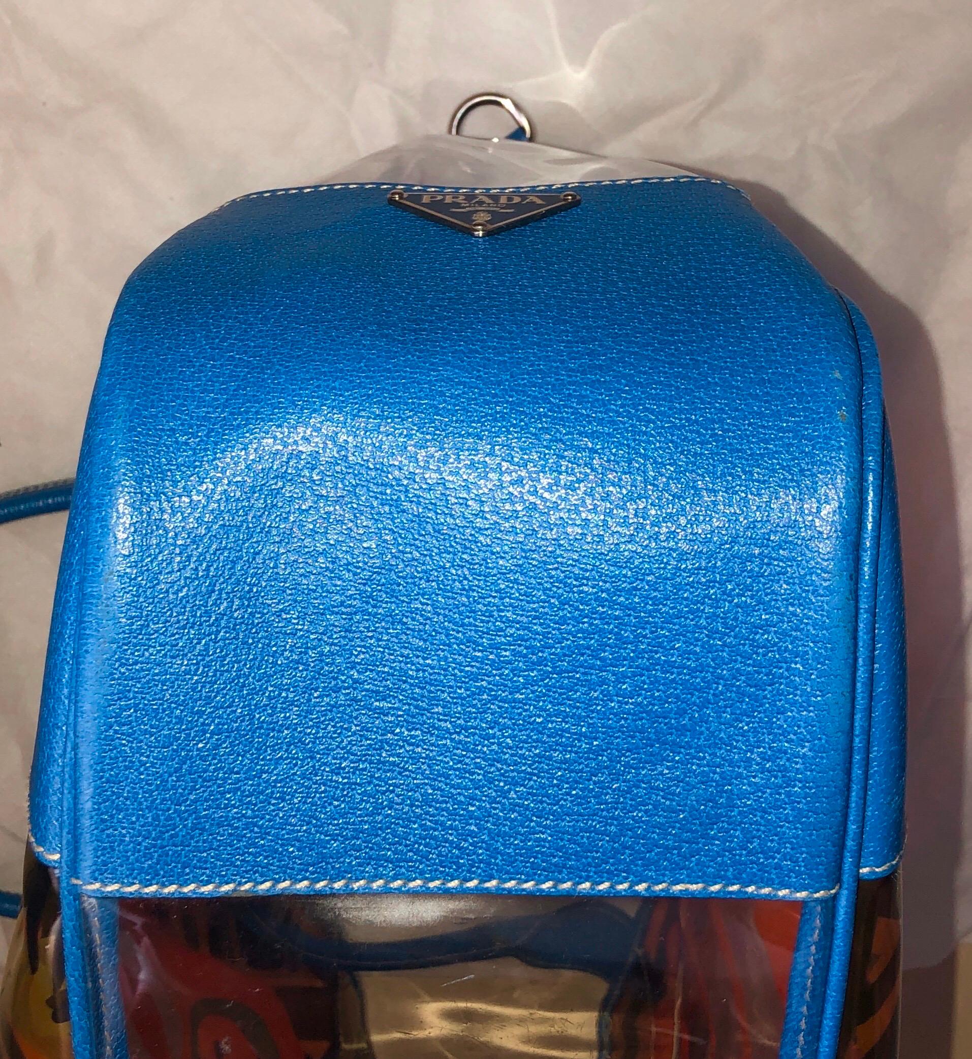 Multicolor Prada Printed PVC Vinyl Beach Bag Tote with Leather Trimming 1