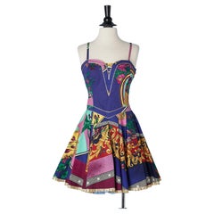 Multicolor printed cocktail bustier dress Versace Jean Couture 