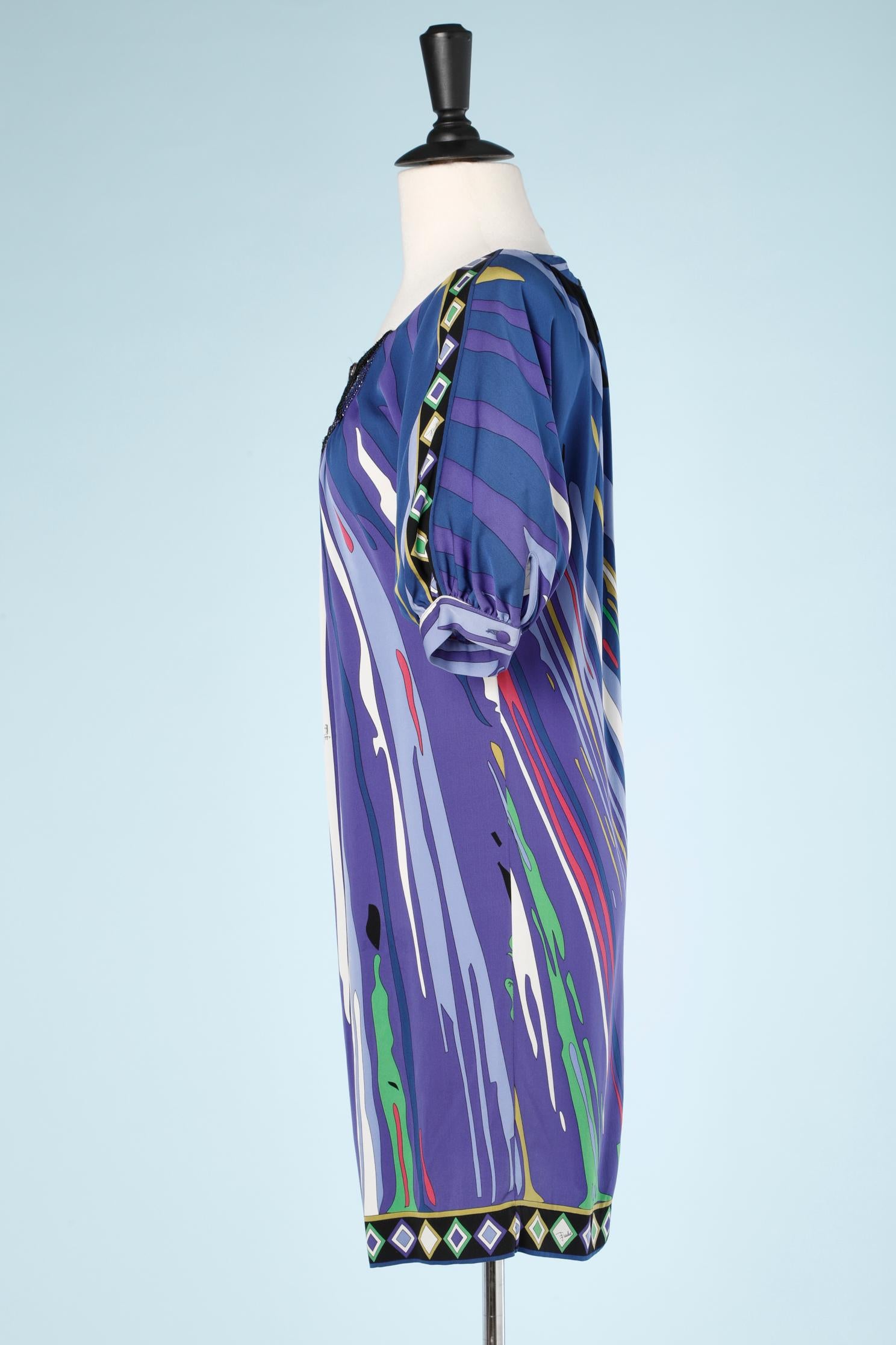 Multicolor printed dress with beaded work and embroidered Emilio Pucci  For Sale 2