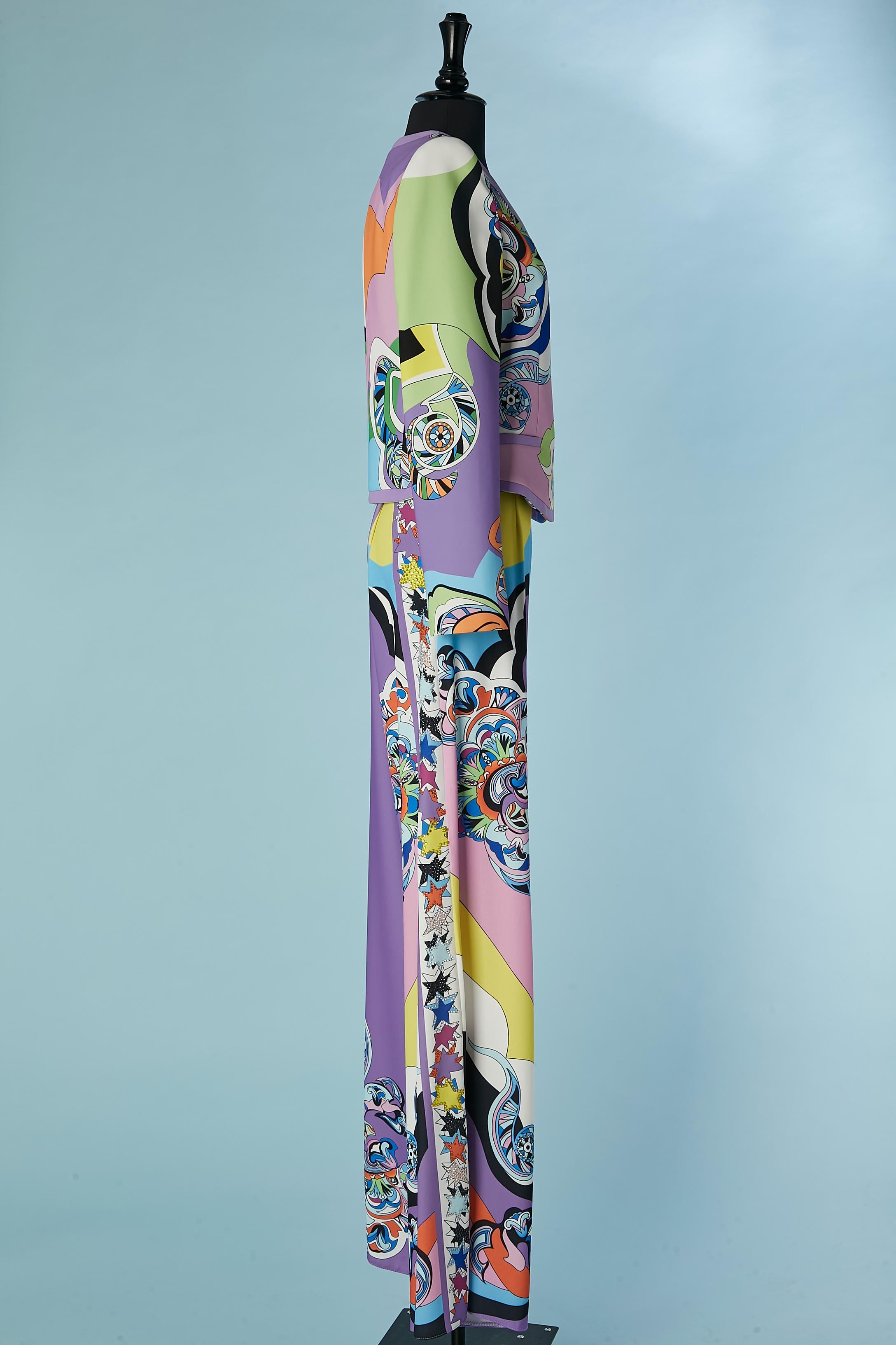 Multicolor printed jacket and trouser ensemble Gai Mattiolo Love to Love  For Sale 2
