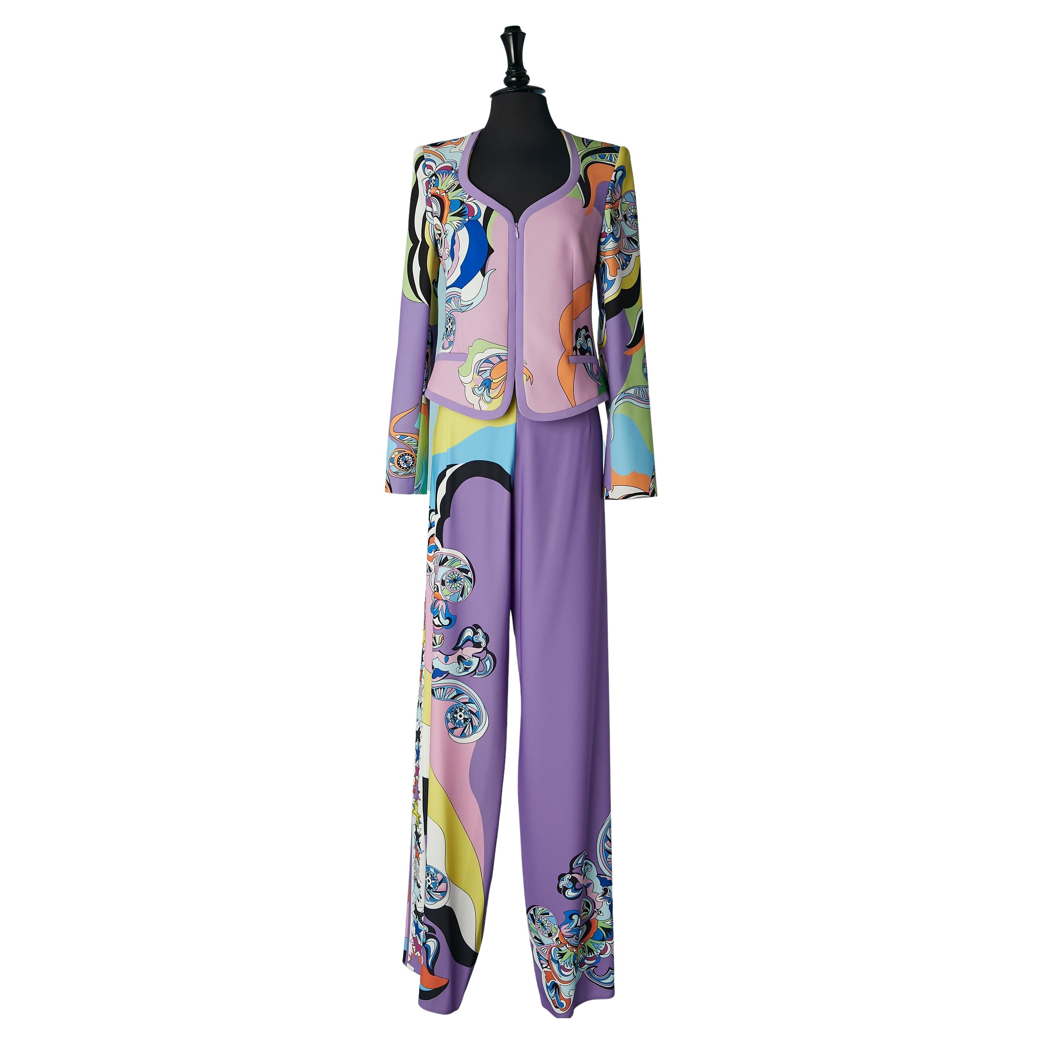 Multicolor printed jacket and trouser ensemble Gai Mattiolo Love to Love  For Sale