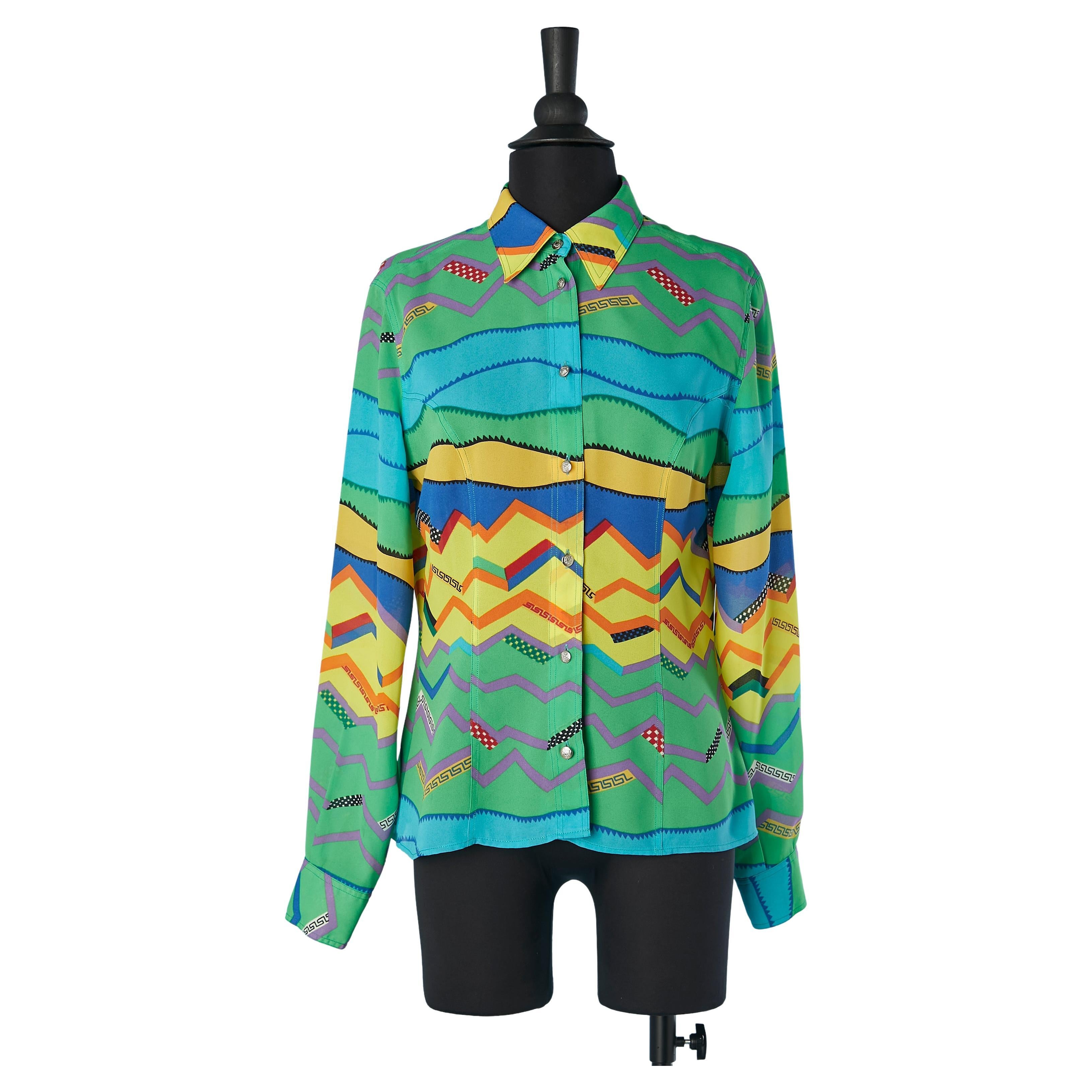 Multicolor printed polyester shirt Versace Jeans Couture  For Sale