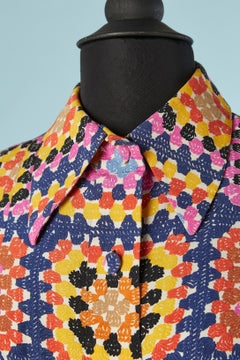 Multicolor printed silk shirt and skirt ensemble Valentino Circa 1970's