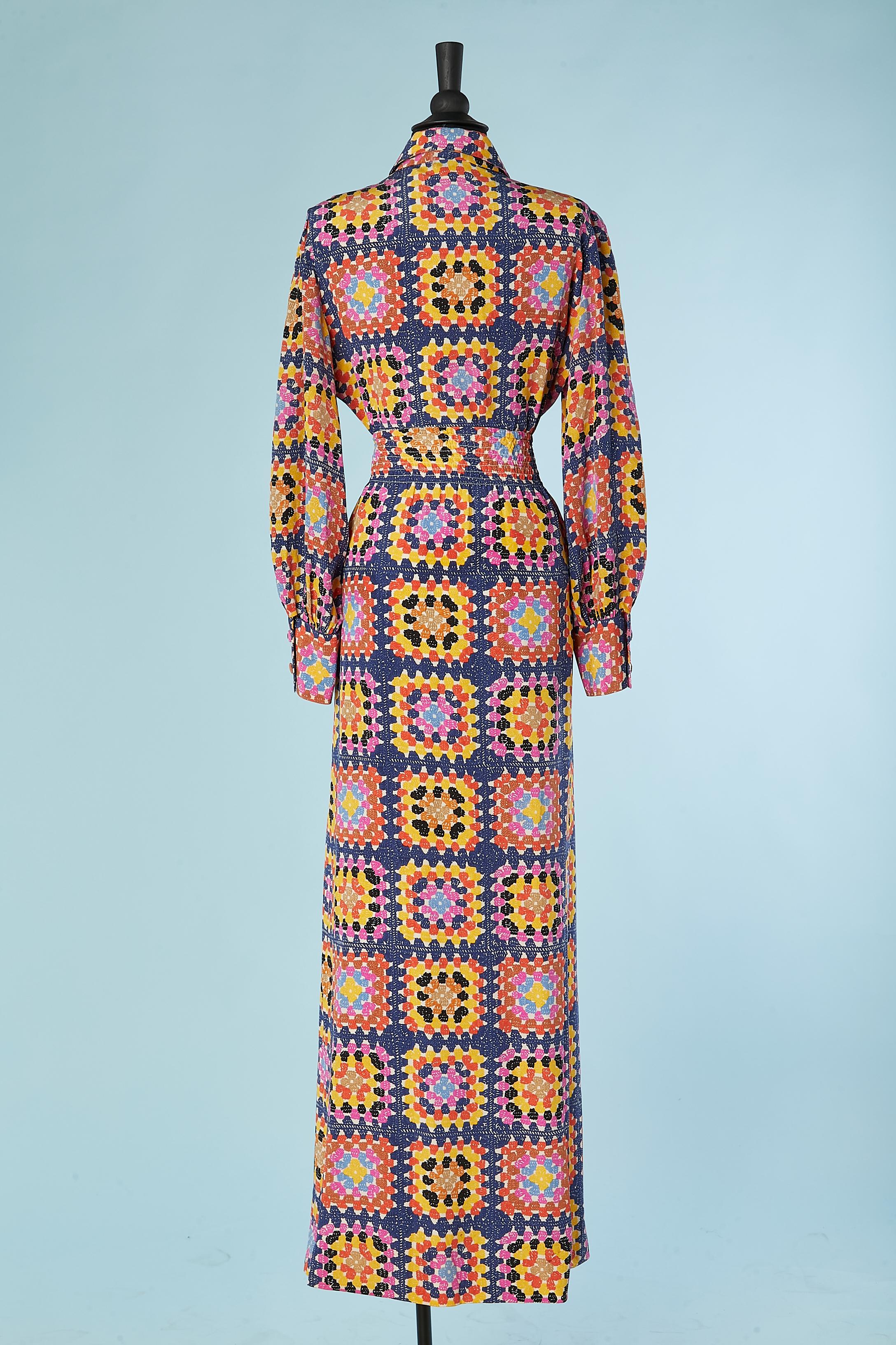 Women's Multicolor printed silk shirt and skirt ensemble Valentino Circa 1970's For Sale