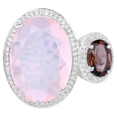 Multicolor Quartz Ring With White Topaz 8.22 Carats Sterling Silver