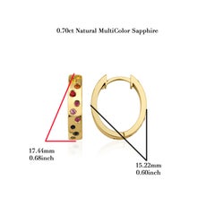 Multicolor Rainbow Sapphire Huggie Hoop Solid Gold Earrings