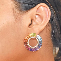 Pendientes Círculo de Oro Topacio Arcoiris Multicolor Citrino Amatista Peridoto Granate