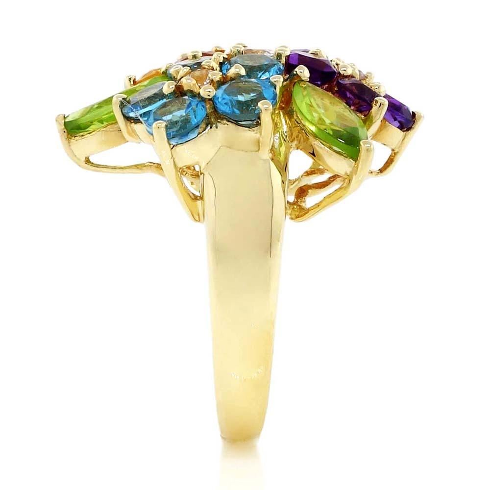 Round Cut Multicolor Ring in 14k Yellow Gold For Sale