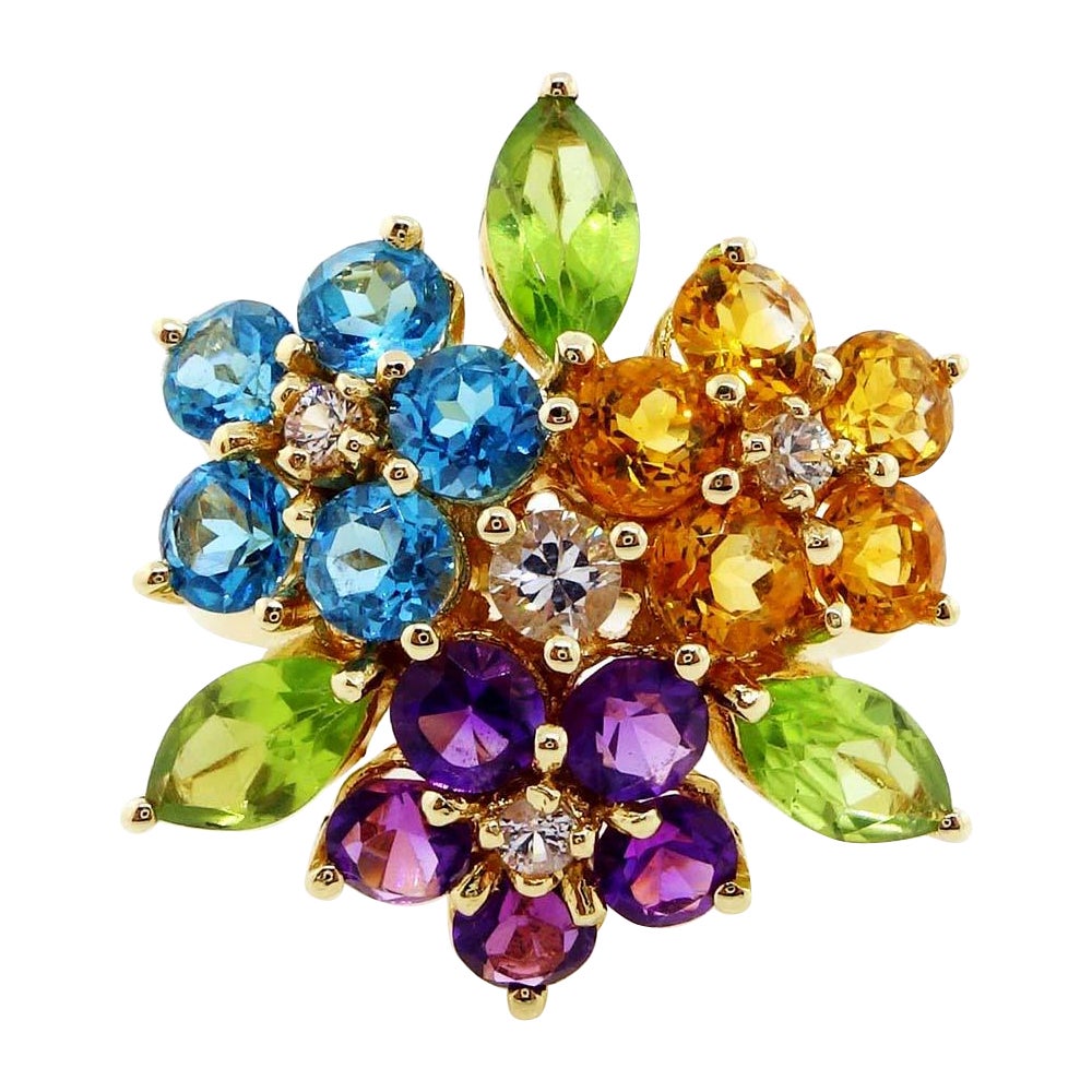 Mehrfarbiger Ring aus 14 Karat Gelbgold im Angebot