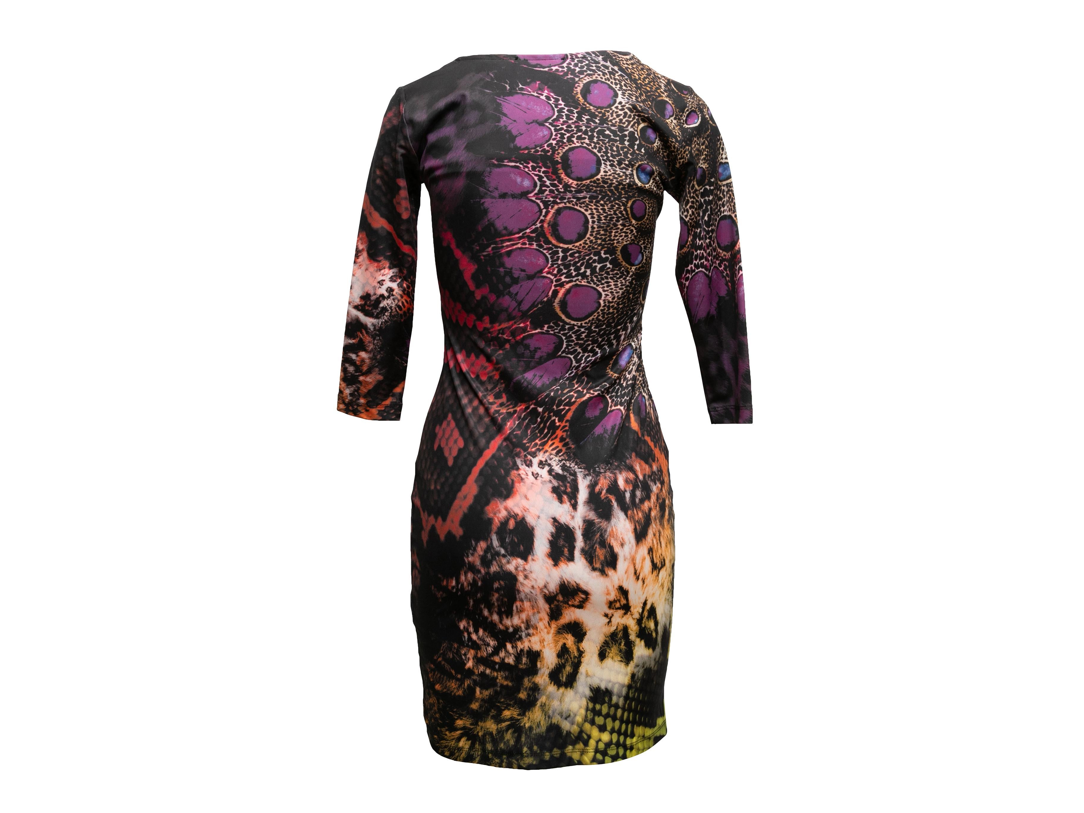 Black Multicolor Roberto Cavalli Animal Print Bodycon Dress Size US M